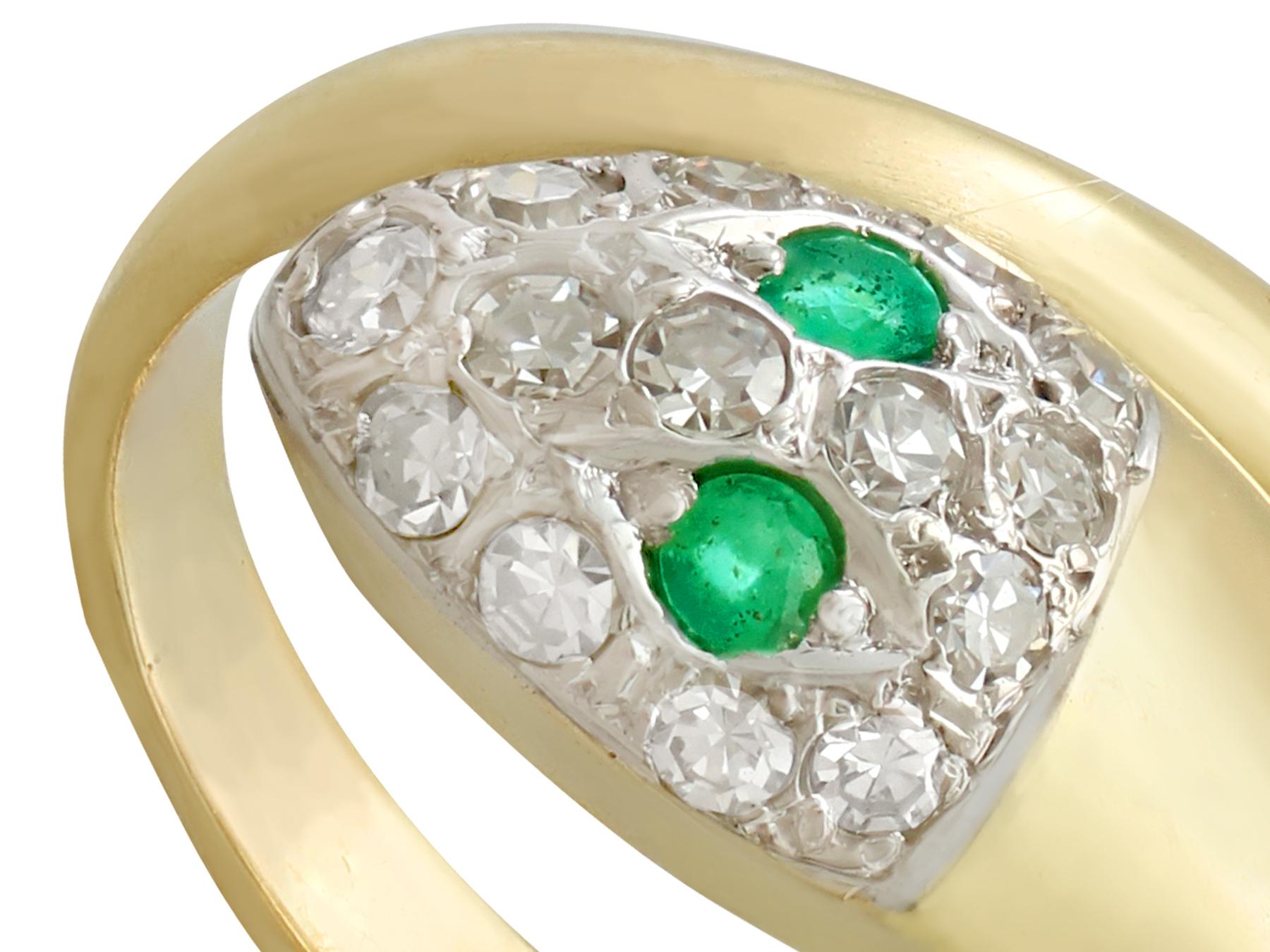Round Cut 1960s Emerald and Diamond Yellow Gold Snake Ring