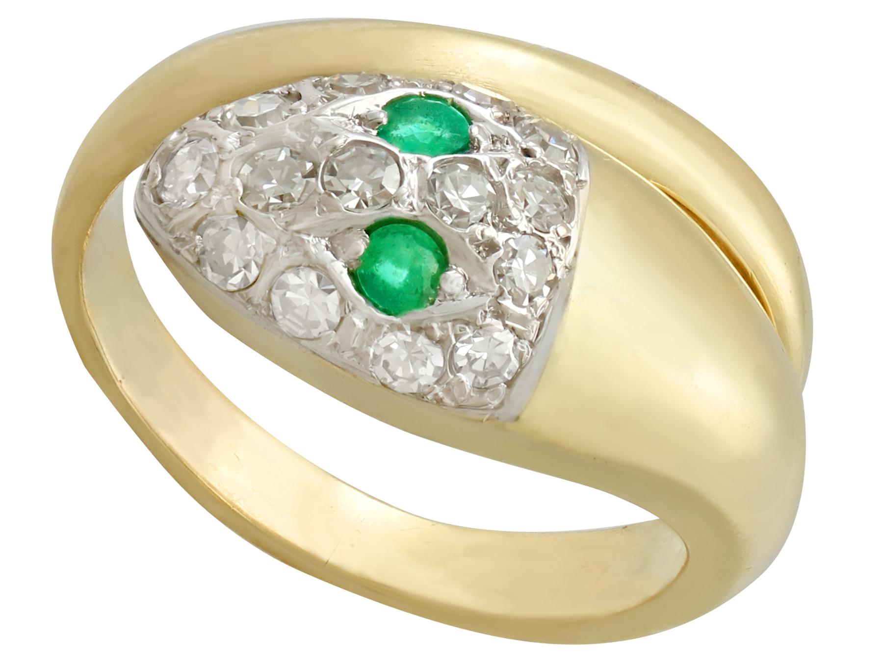 1960s Emerald and Diamond Yellow Gold Snake Ring In Excellent Condition In Jesmond, Newcastle Upon Tyne