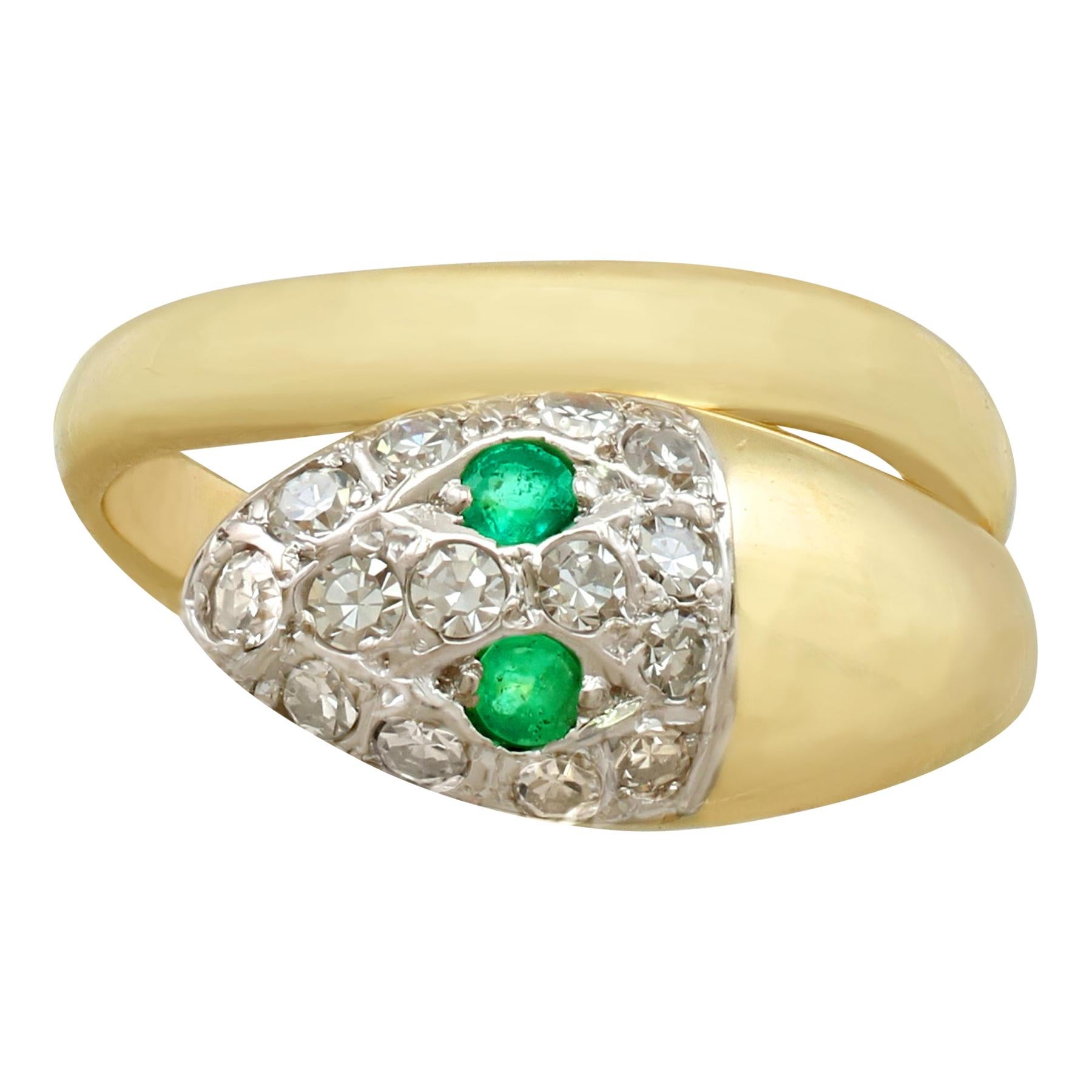 1960s Emerald and Diamond Yellow Gold Snake Ring