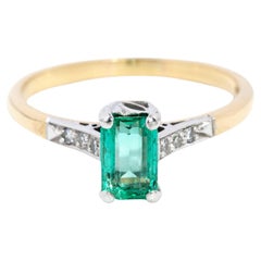 Vintage 1960s Emerald Cut Emerald 
Diamond Ring 18 Carat Yellow 
White Gold