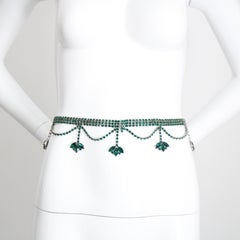 Vintage 1960's Emerald Rhinestone Waist Belt Statement Green Droplet UK 10 US 6