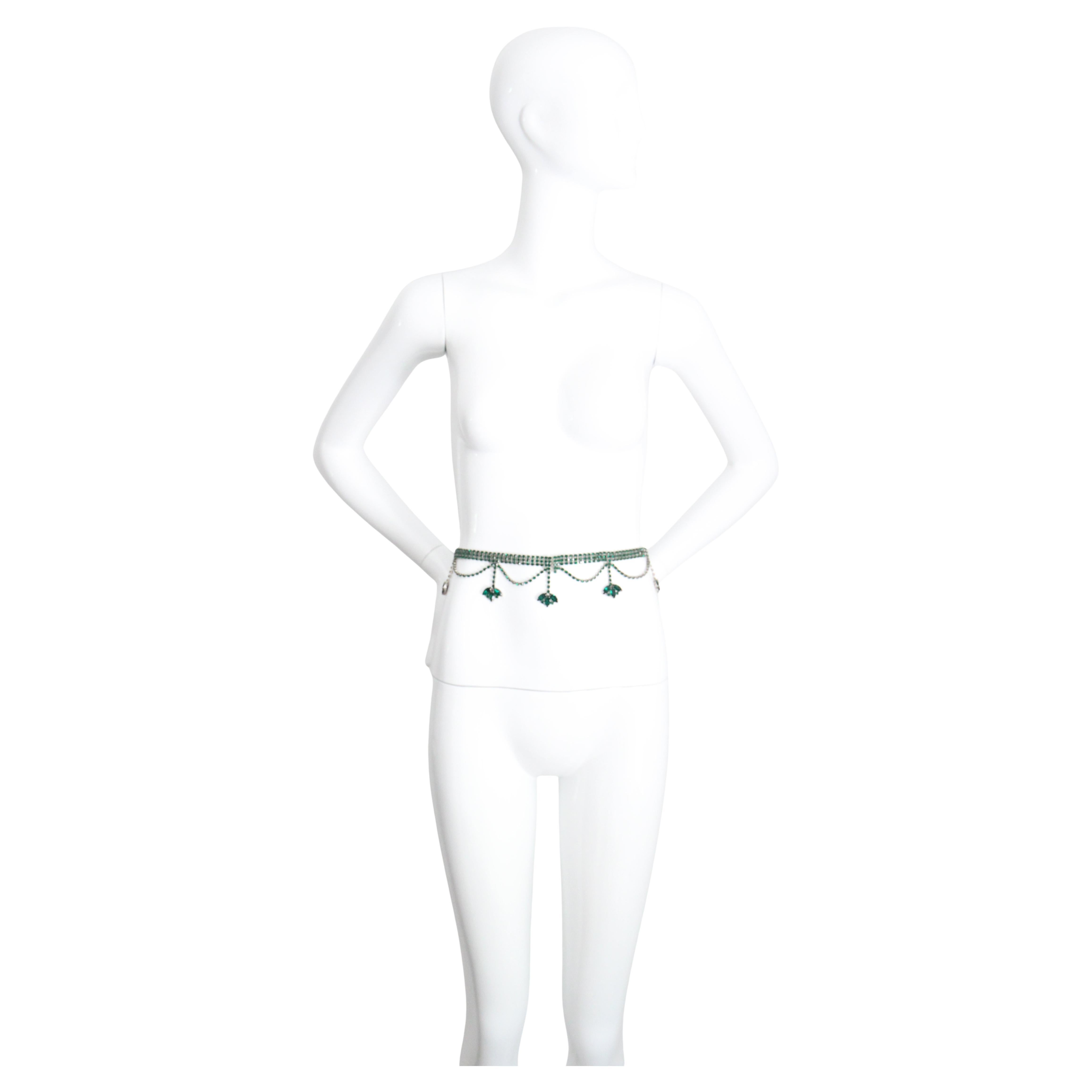 Cintura vintage anni '60 in smeraldo con strass, dichiarazione di Greene & Greene UK 10 US 6 in vendita