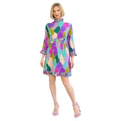 Vintage anni '60 Emilio Pucci, abito in jersey di seta con stampa psichedelica anni '60 Saks Fifth