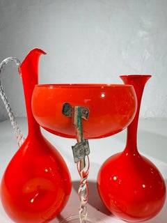 Vintage 1960s Empoli Italian Orange Art Glass Set of 3 pieces.