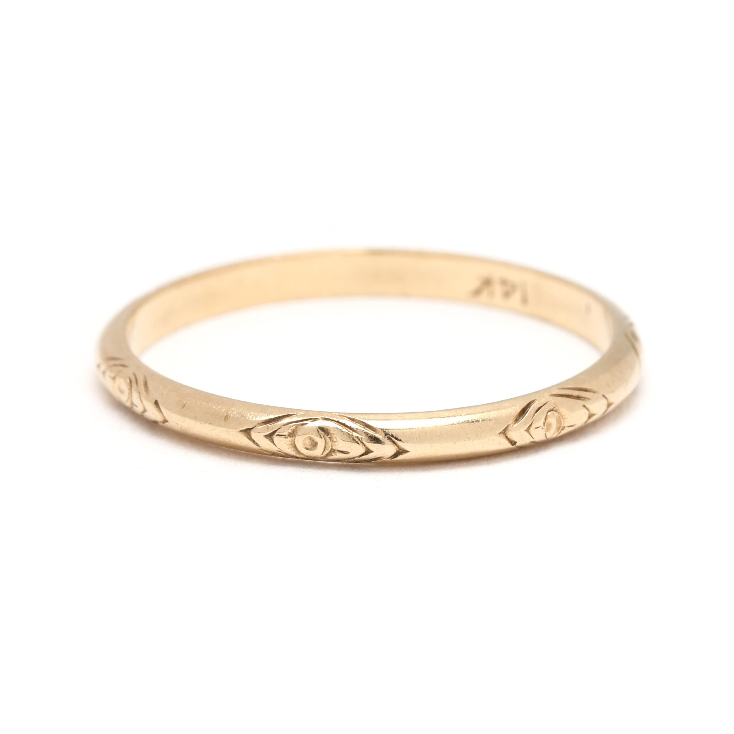 Vintage 1960er Jahre gravierter Vintage-Ring, 14k Gelbgold, Größe 6,5 im Zustand „Gut“ im Angebot in McLeansville, NC
