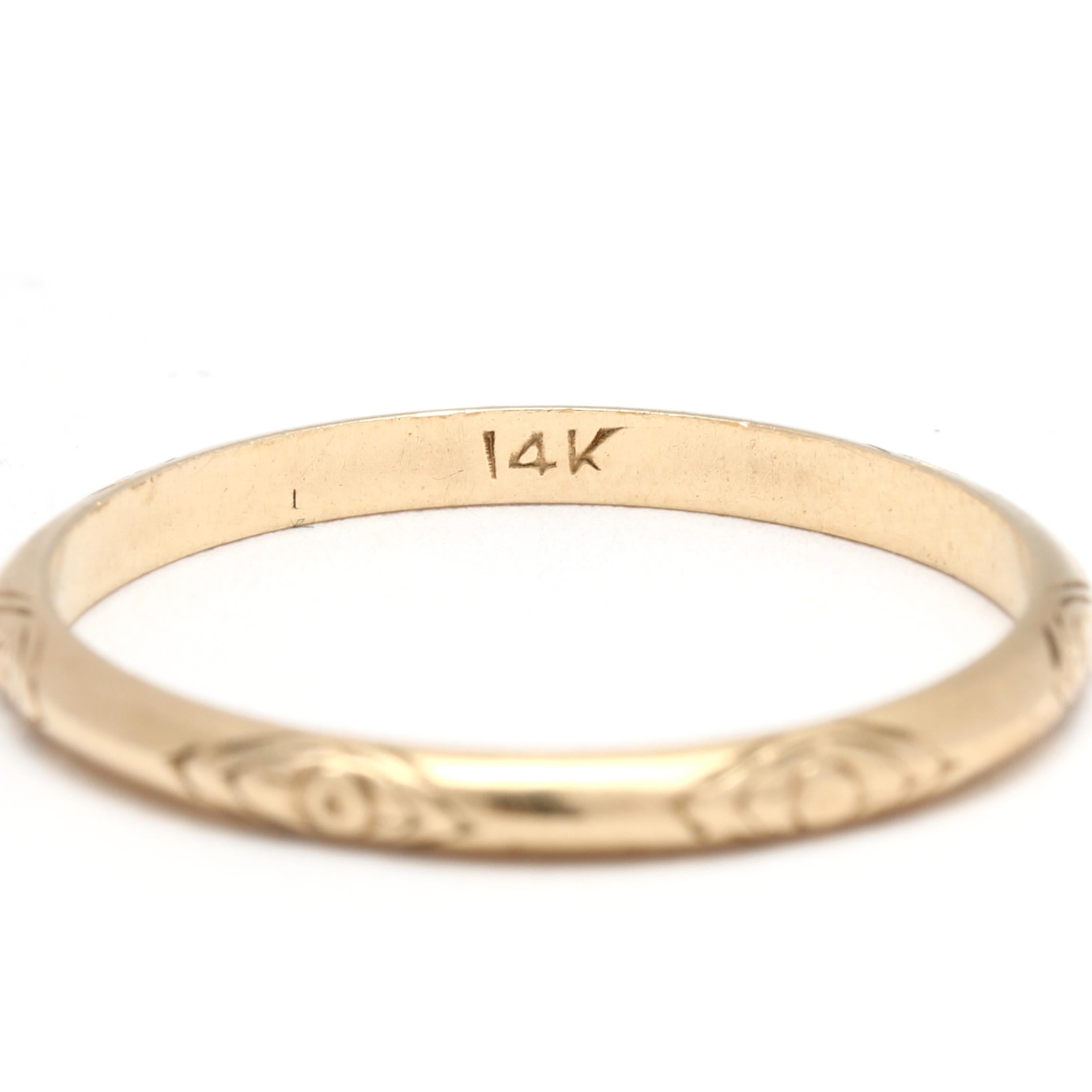 Vintage 1960er Jahre gravierter Vintage-Ring, 14k Gelbgold, Größe 6,5 für Damen oder Herren im Angebot