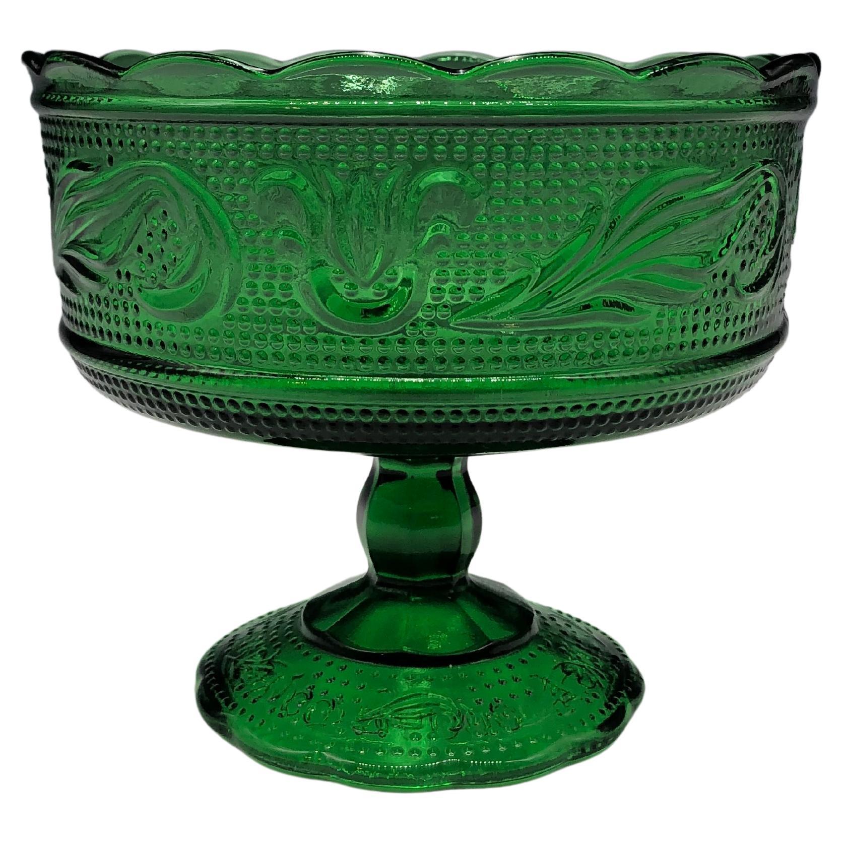 Plat à bonbons/compote en verre pressé vert émeraude E.O Brody Co des années 1960