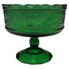 Vintage 1960s E.O Brody Co Emerald Green Pressed Glass Candy / Compote Dish