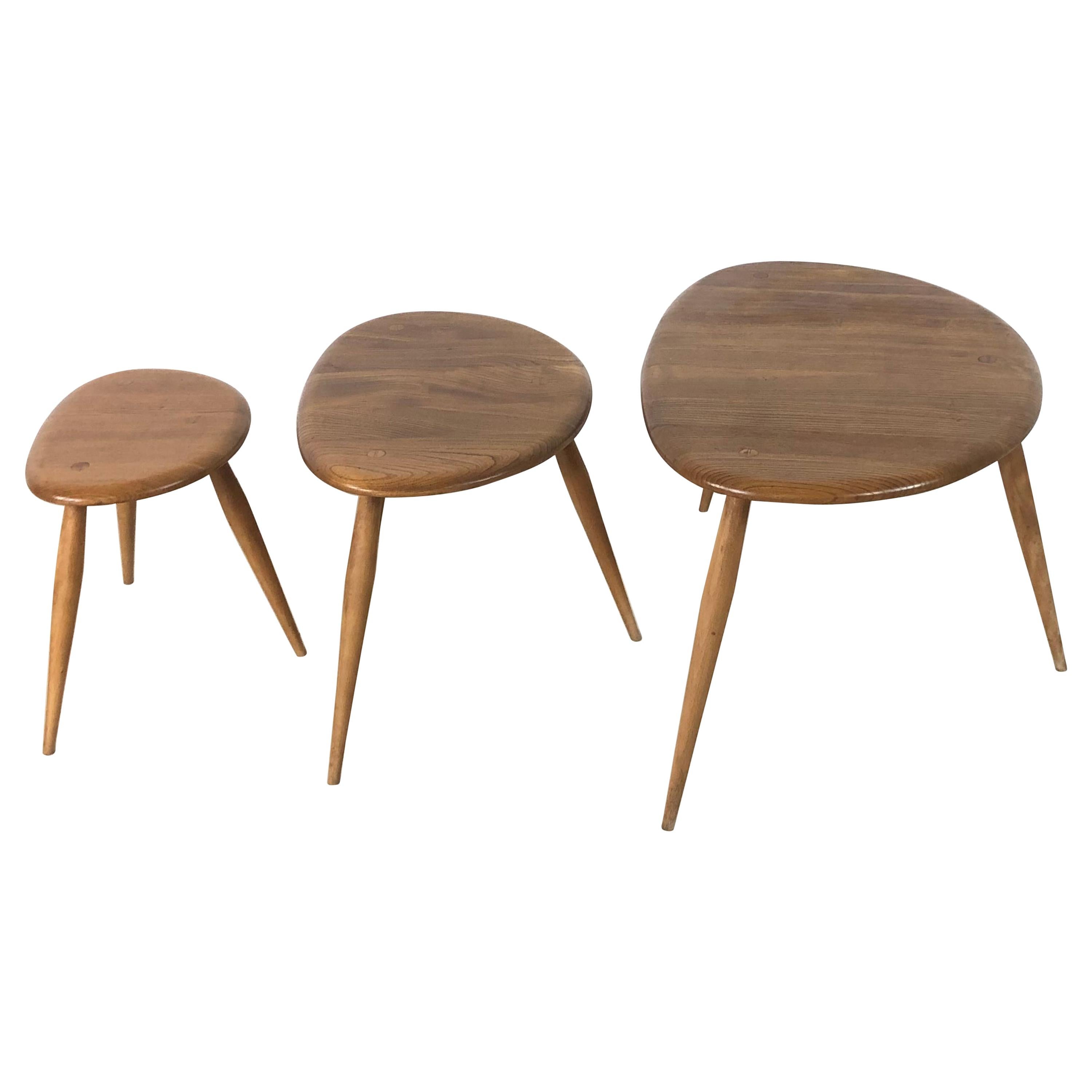 Vintage 1960s Ercol Nest of Blonde "Pebble" Coffee Tables