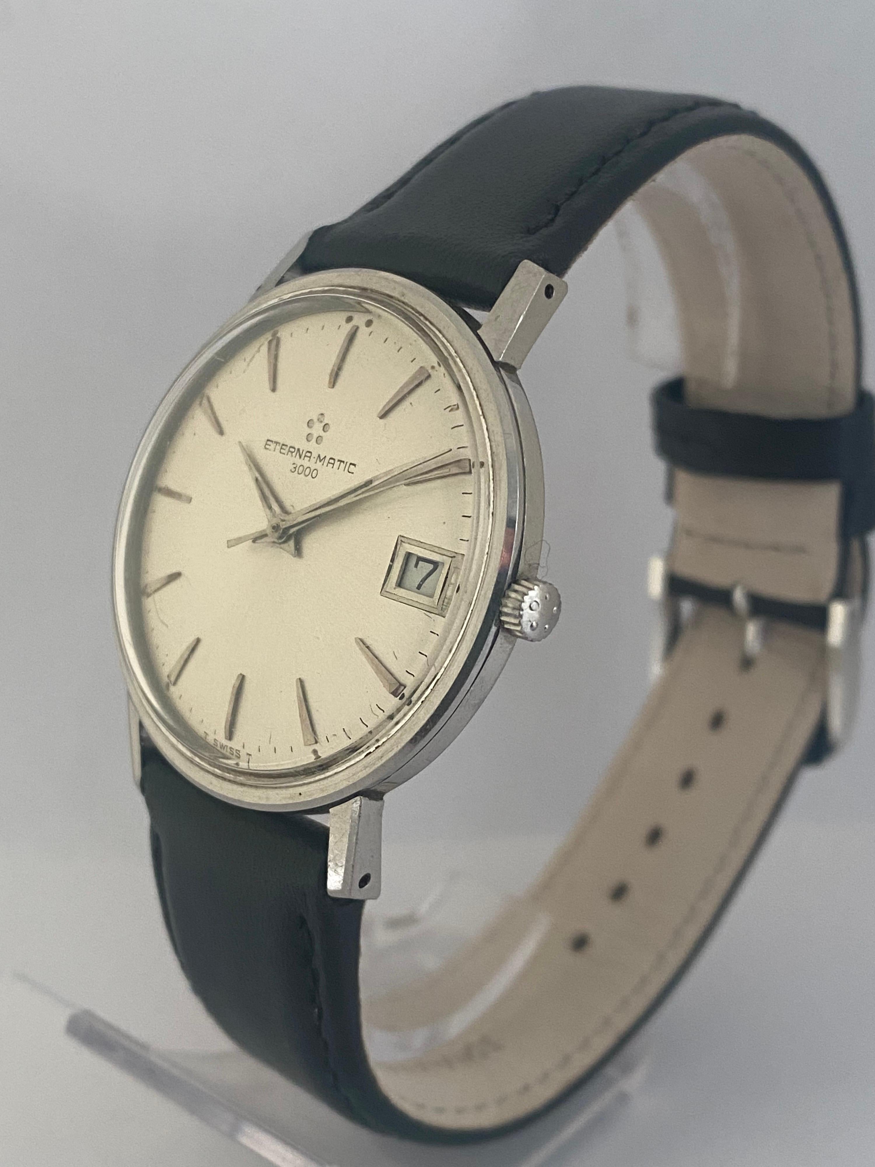 Vintage 1960’s Eterna-Matic 3000 Stainless Steel Wristwatch In Good Condition For Sale In Carlisle, GB
