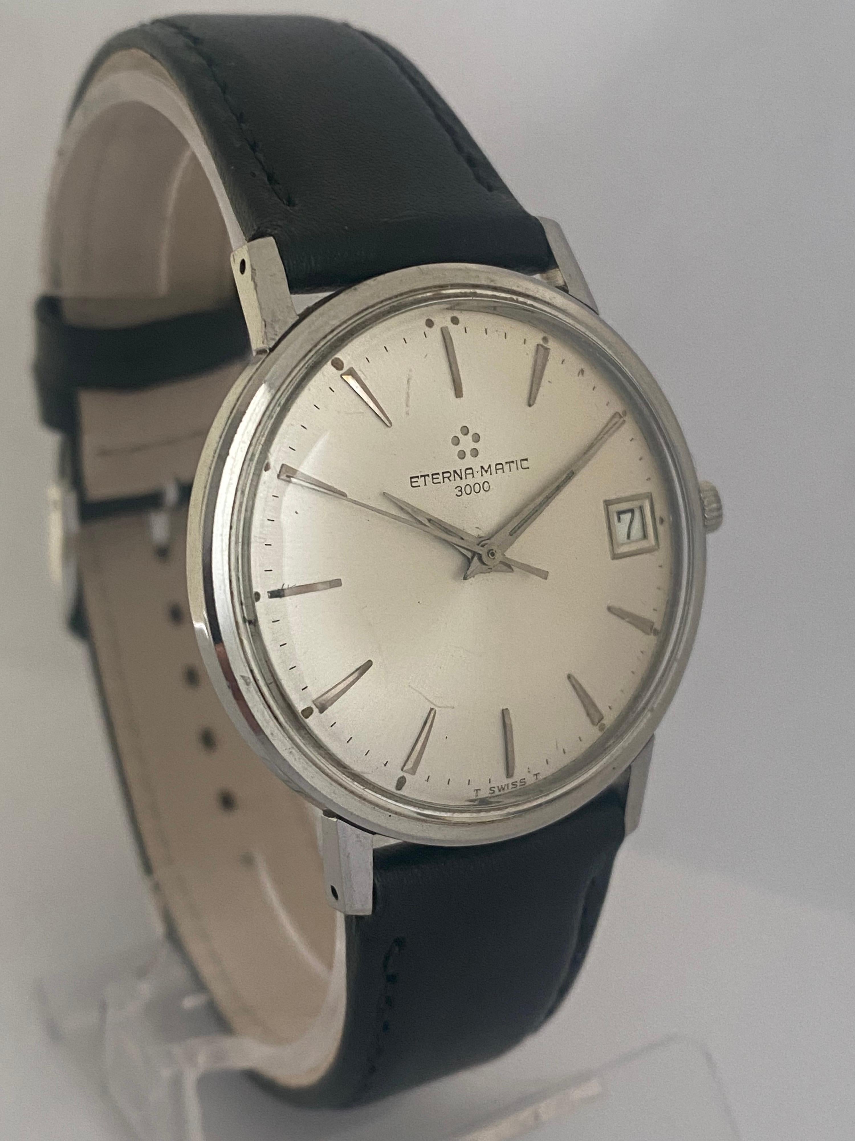 Women's or Men's Vintage 1960’s Eterna-Matic 3000 Stainless Steel Wristwatch For Sale