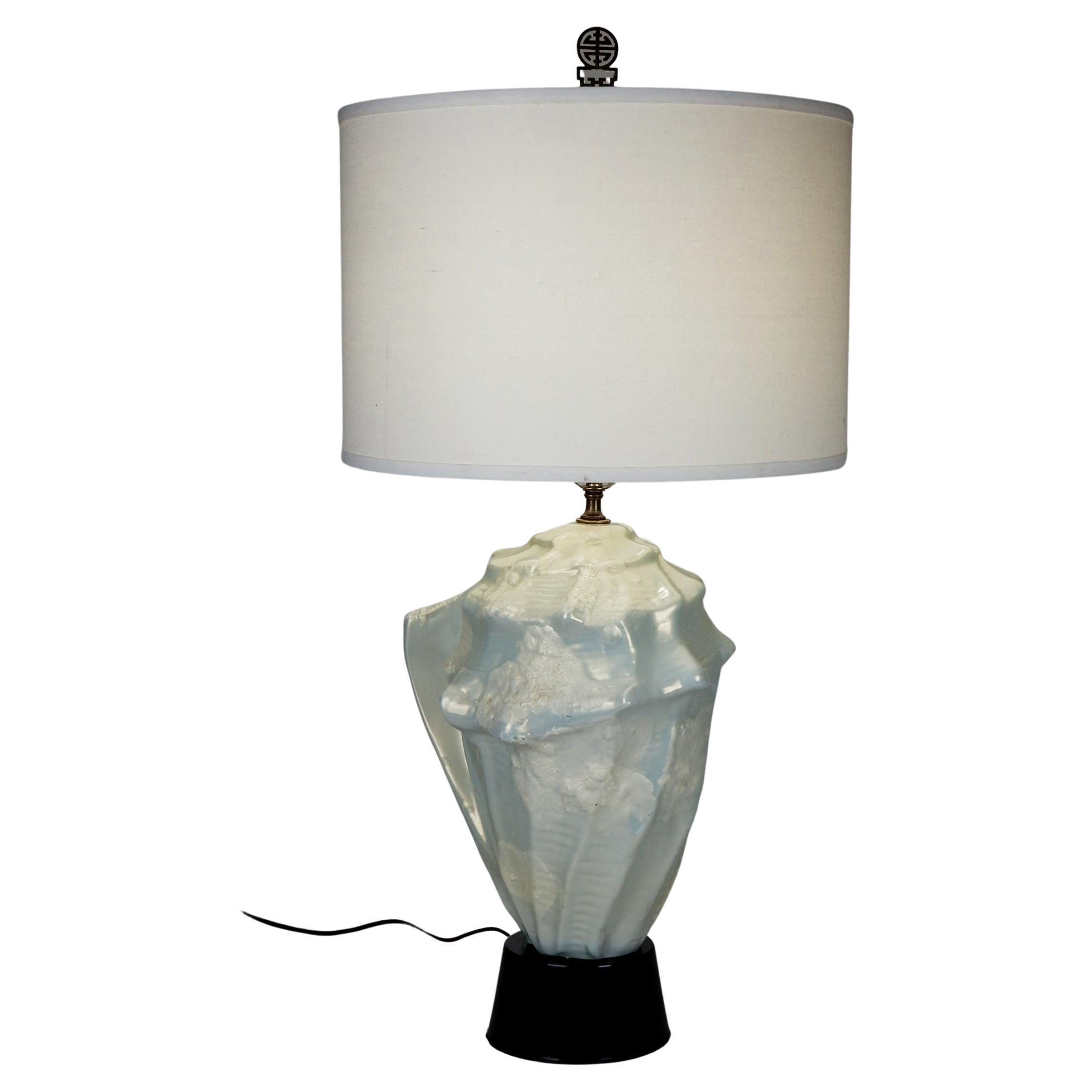 Vintage 1960s Faux Conch Shell Ceramic Table Lamp For Sale