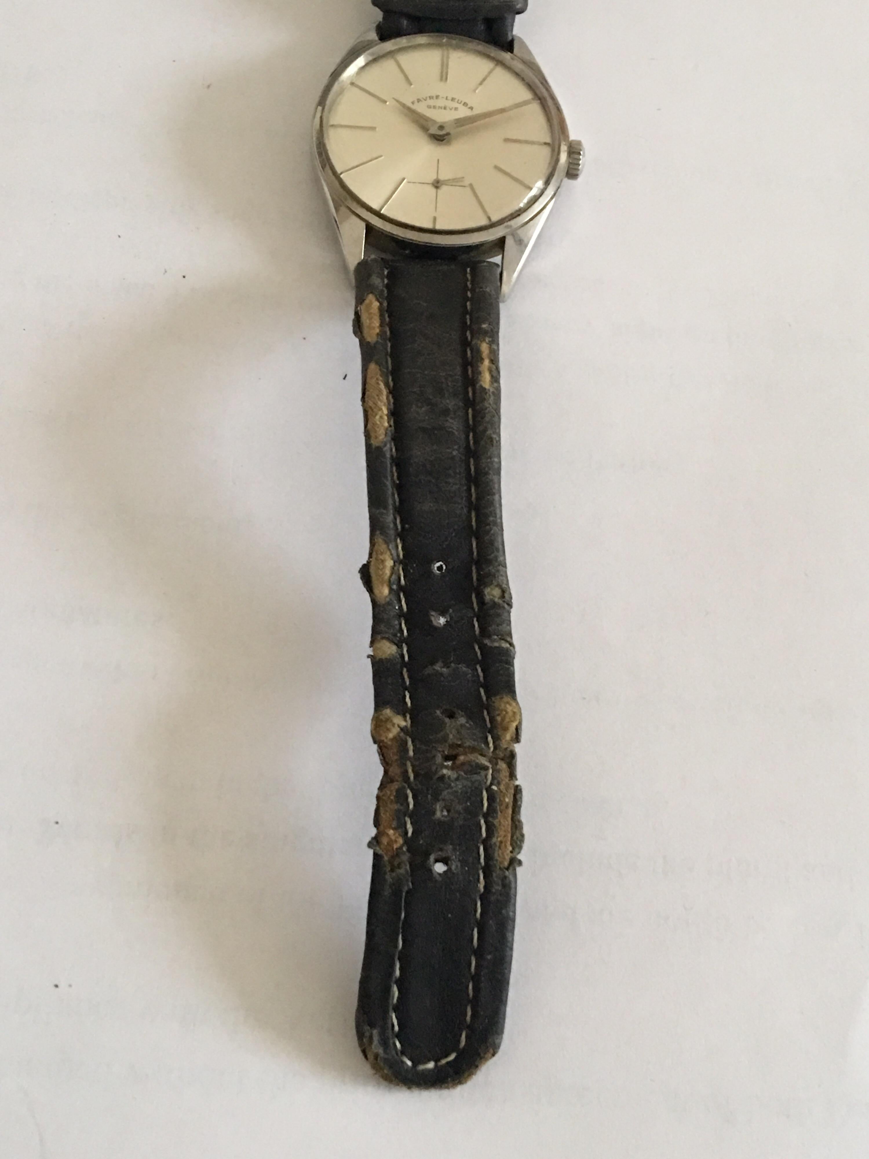 Vintage 1960s Favre Leuba Geneve acier inoxydable montre mécanique pour hommes en vente 3