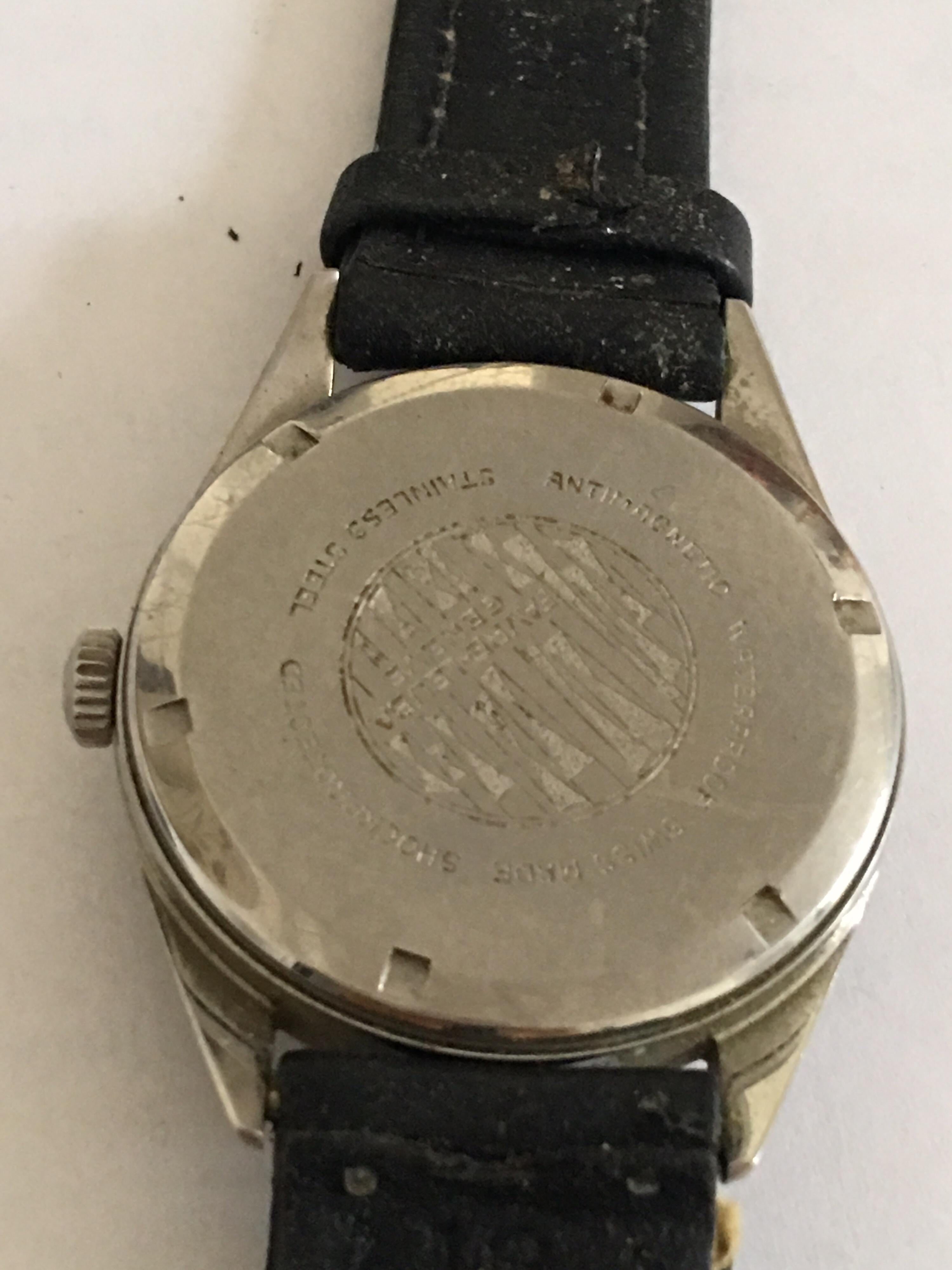 Vintage 1960s Favre Leuba Geneve acier inoxydable montre mécanique pour hommes en vente 4