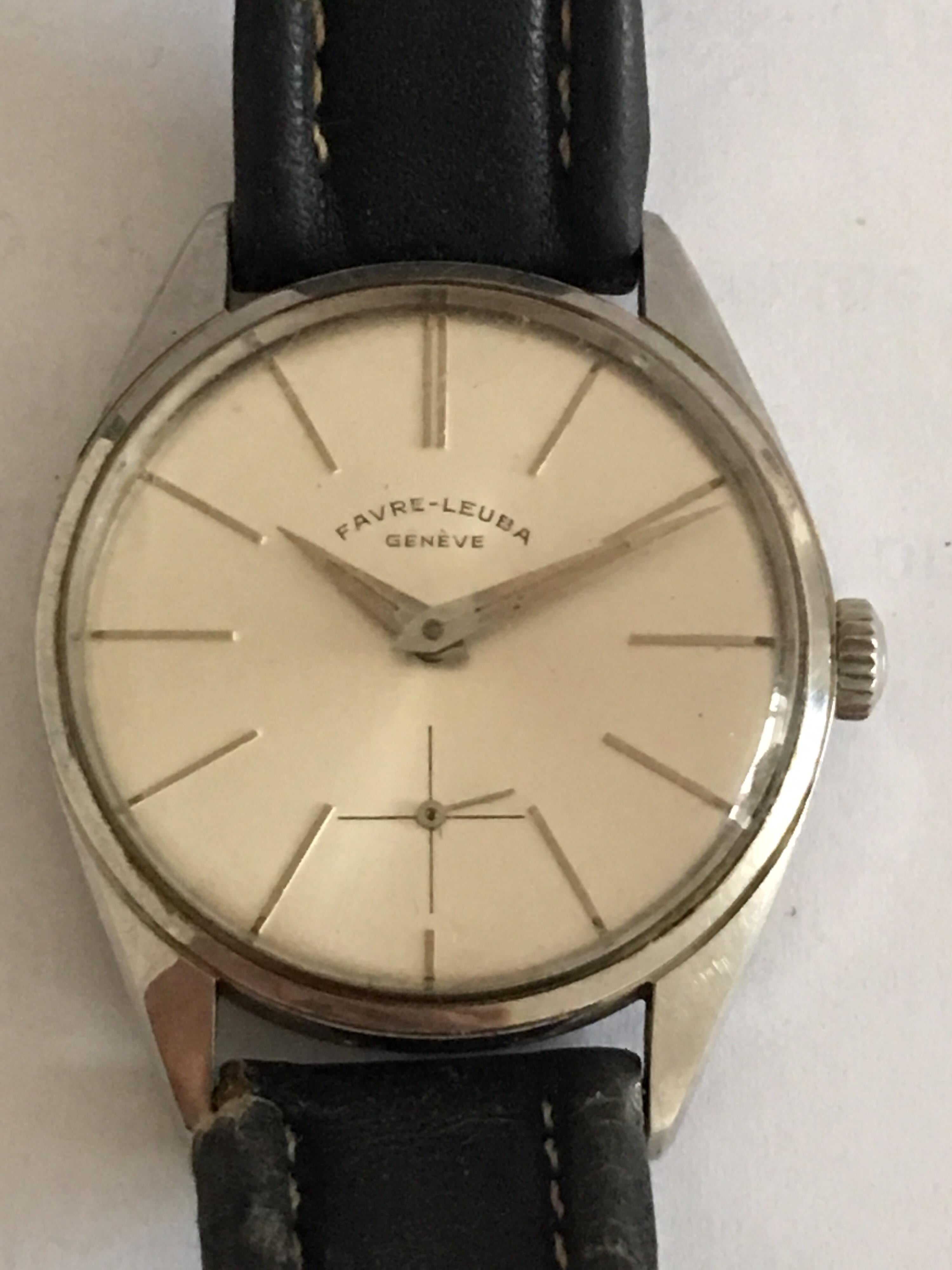 Vintage 1960s Favre Leuba Geneve acier inoxydable montre mécanique pour hommes en vente 6