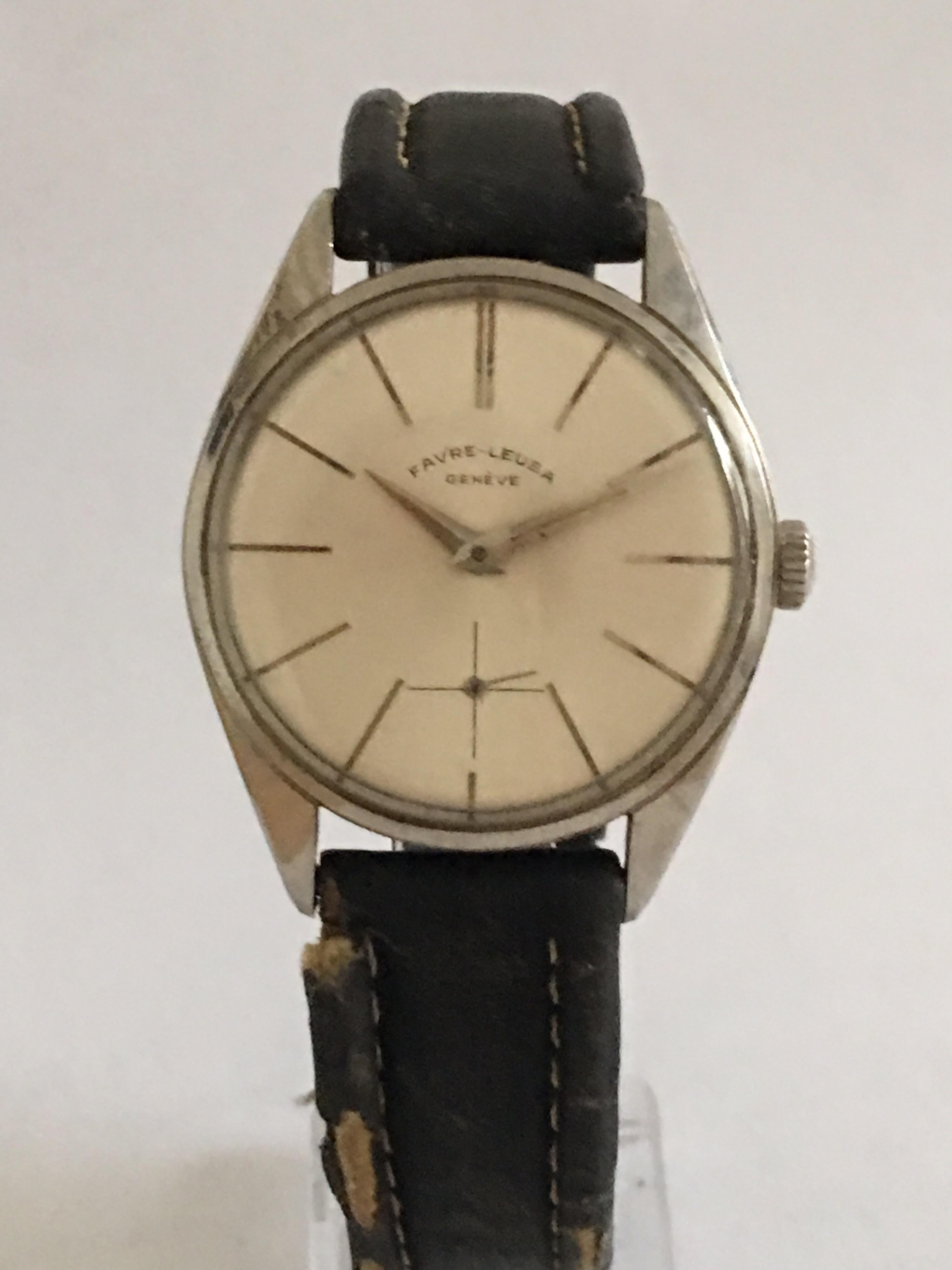 Vintage 1960s Favre Leuba Geneve acier inoxydable montre mécanique pour hommes en vente 7