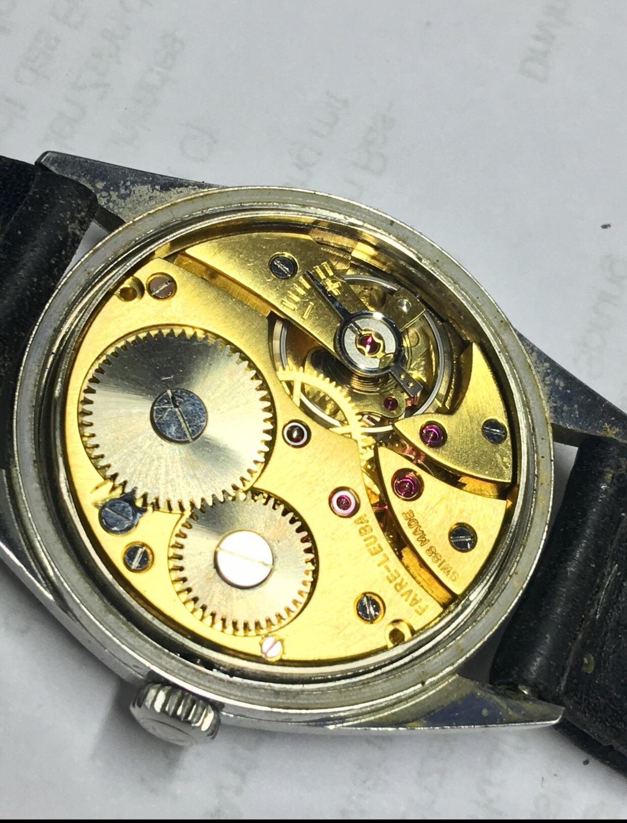 Vintage 1960s Favre Leuba Geneve acier inoxydable montre mécanique pour hommes Bon état - En vente à Carlisle, GB