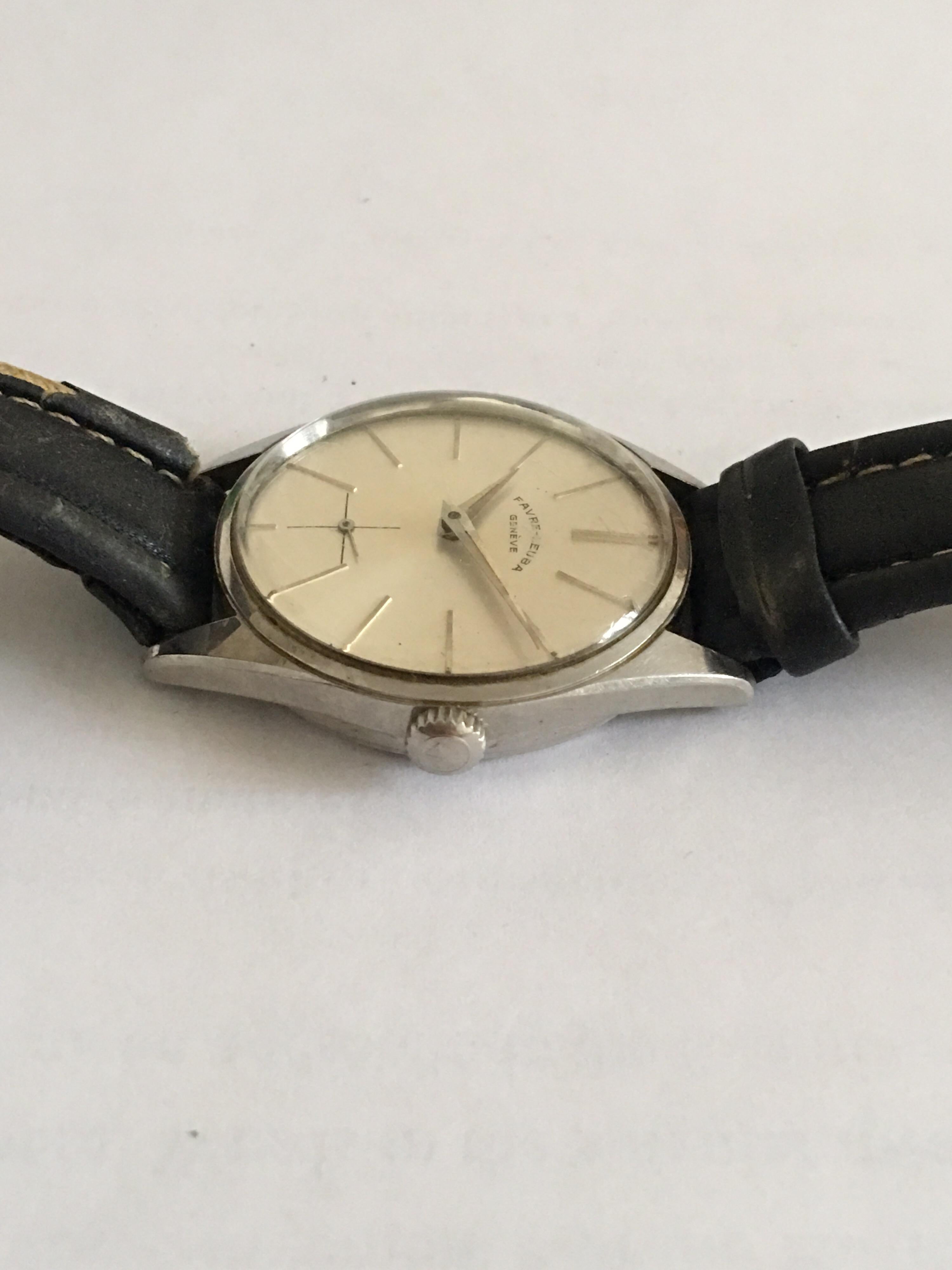 Vintage 1960s Favre Leuba Geneve acier inoxydable montre mécanique pour hommes en vente 1