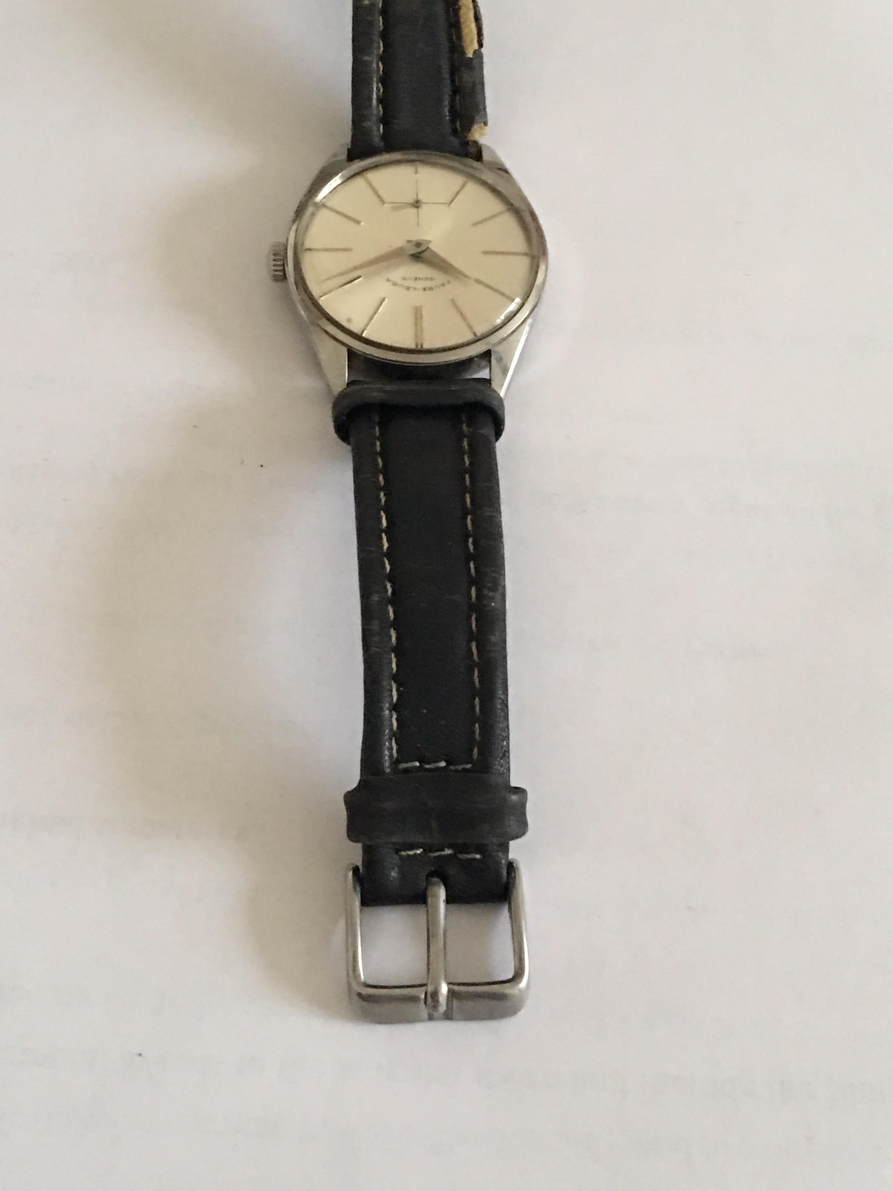 Vintage 1960s Favre Leuba Geneve acier inoxydable montre mécanique pour hommes en vente 2