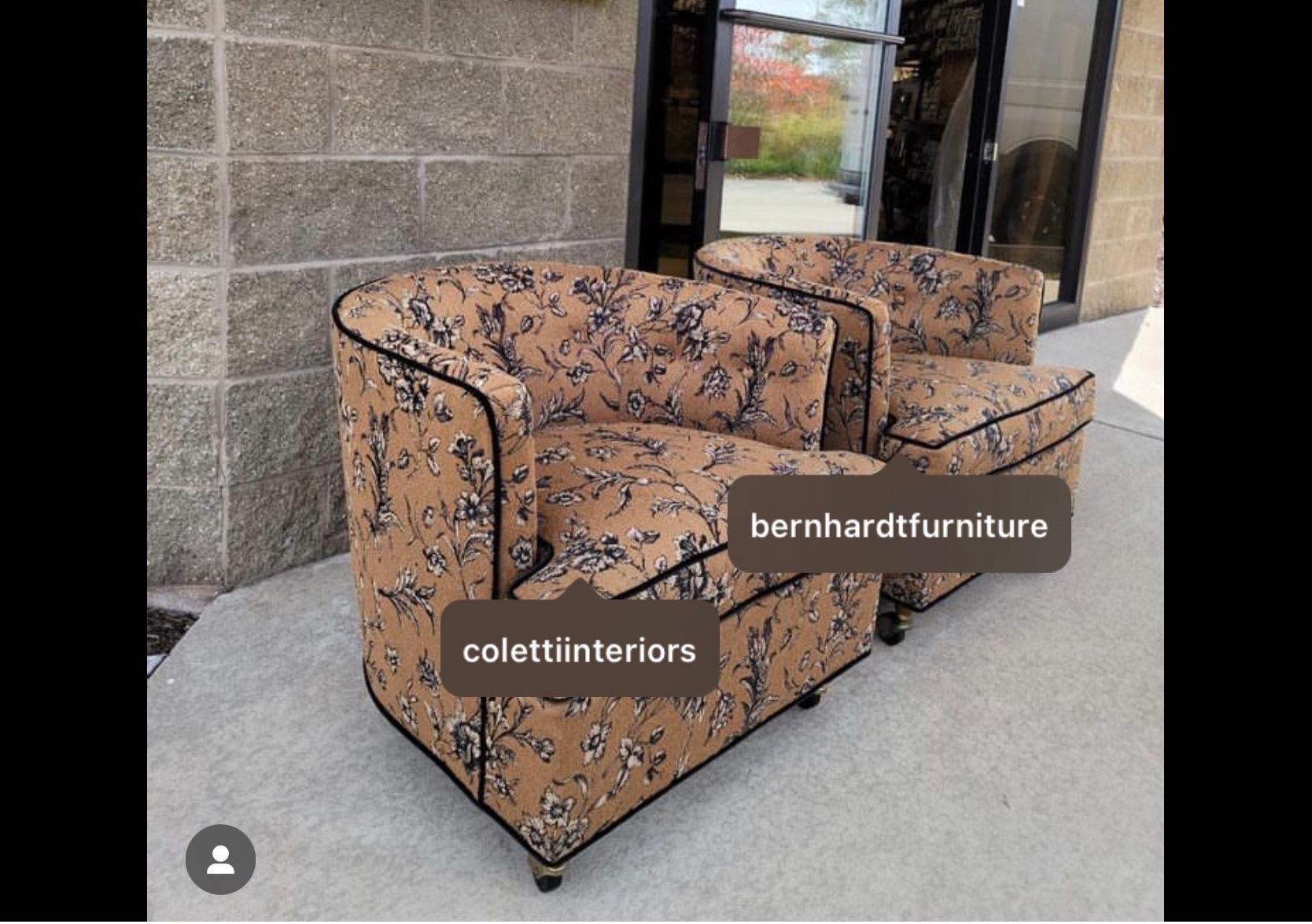 Just back from the Upholstery Wizards for a complete and professional renovation these Flair by Bernhardt 1960s Club chairs are wrapped in a decadent Kravet Damask upholstery fabric in Bronze, tan and black. Spectacular in person! One owner find.