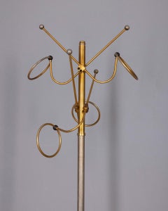 Vintage 1960s floor coat rack in golden brass, Italian design
