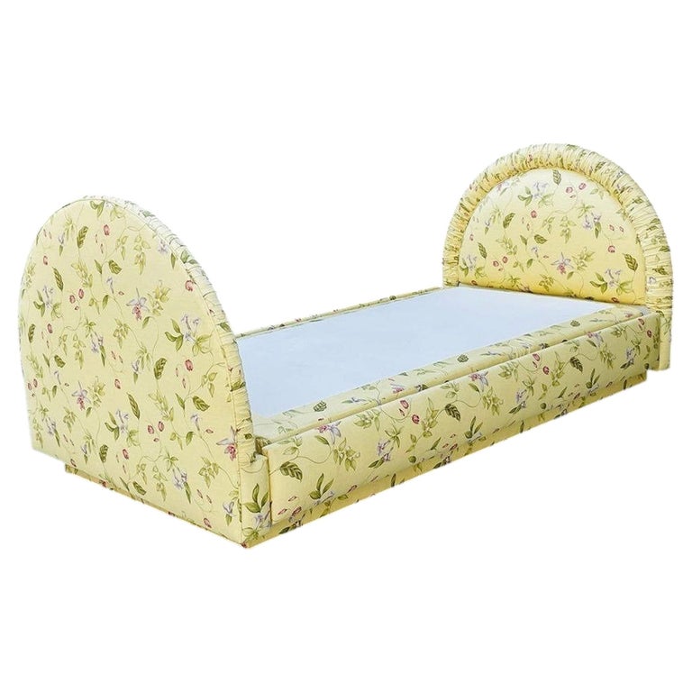 Vintage 1960s Floral Upholstered Twin Bed, Hollywood Regency Style