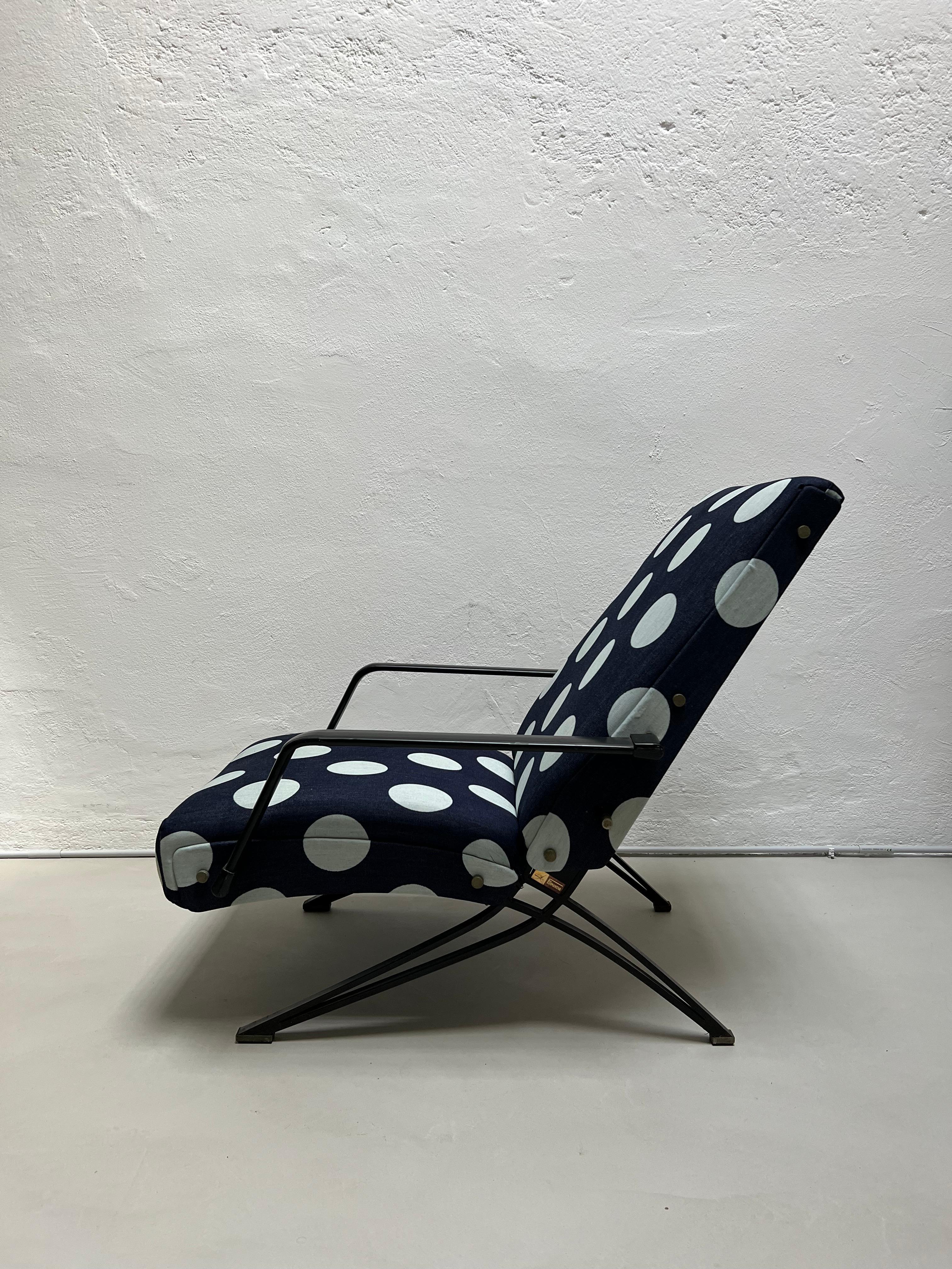 Mid-20th Century Vintage 1960s Formanova Reclining Armchair by Giulio Moscatelli Polka Dot Fabric For Sale