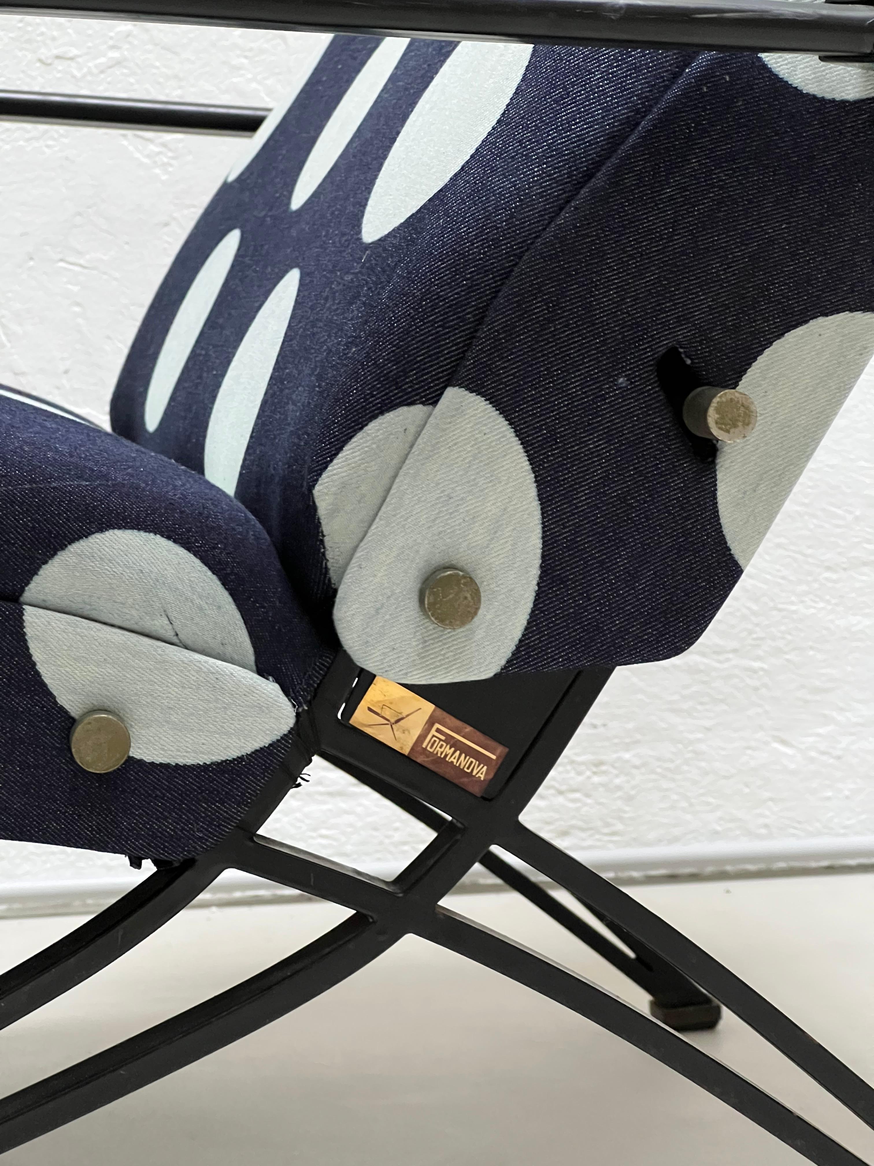 Vintage 1960s Formanova Reclining Armchair by Giulio Moscatelli Polka Dot Fabric For Sale 2