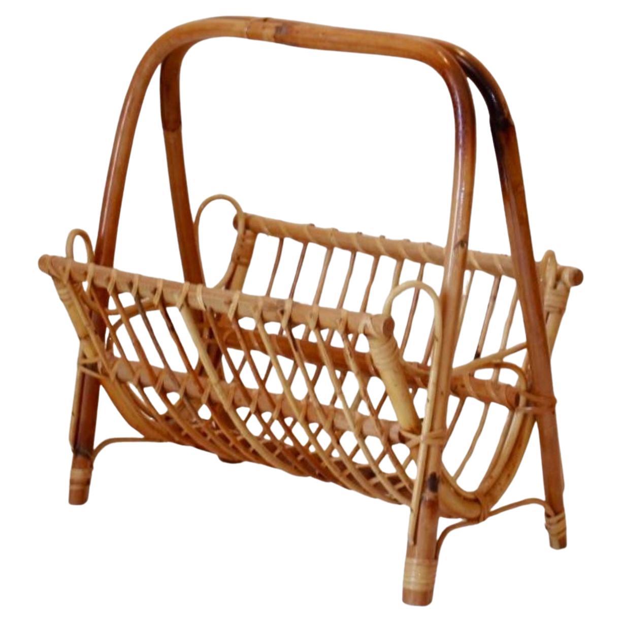 Vintage 1960s Franco Albini Bamboo Magazine Rack, Italy