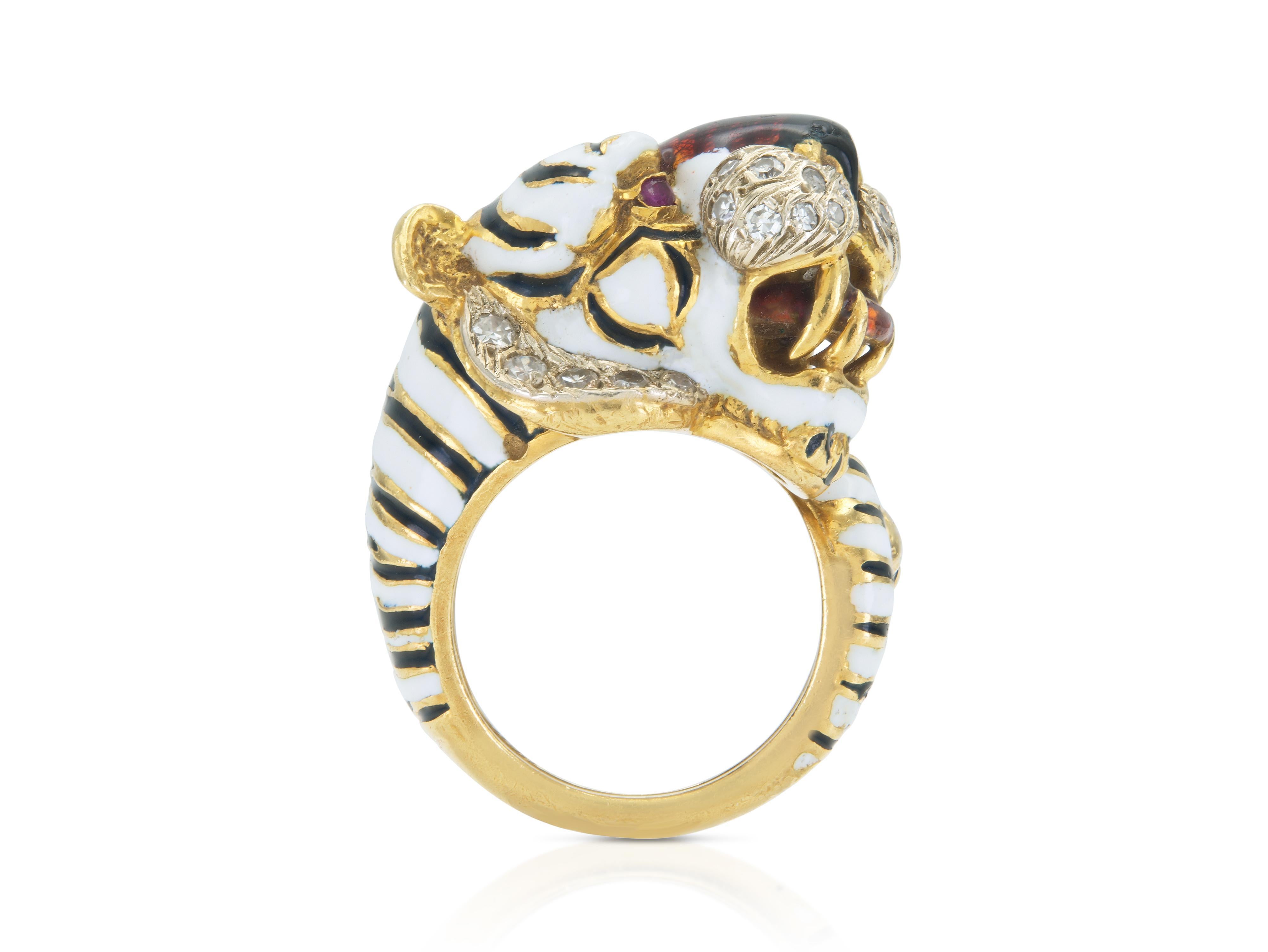 Taille simple Vintage 1960s Frascarolo Tiger Ring en vente