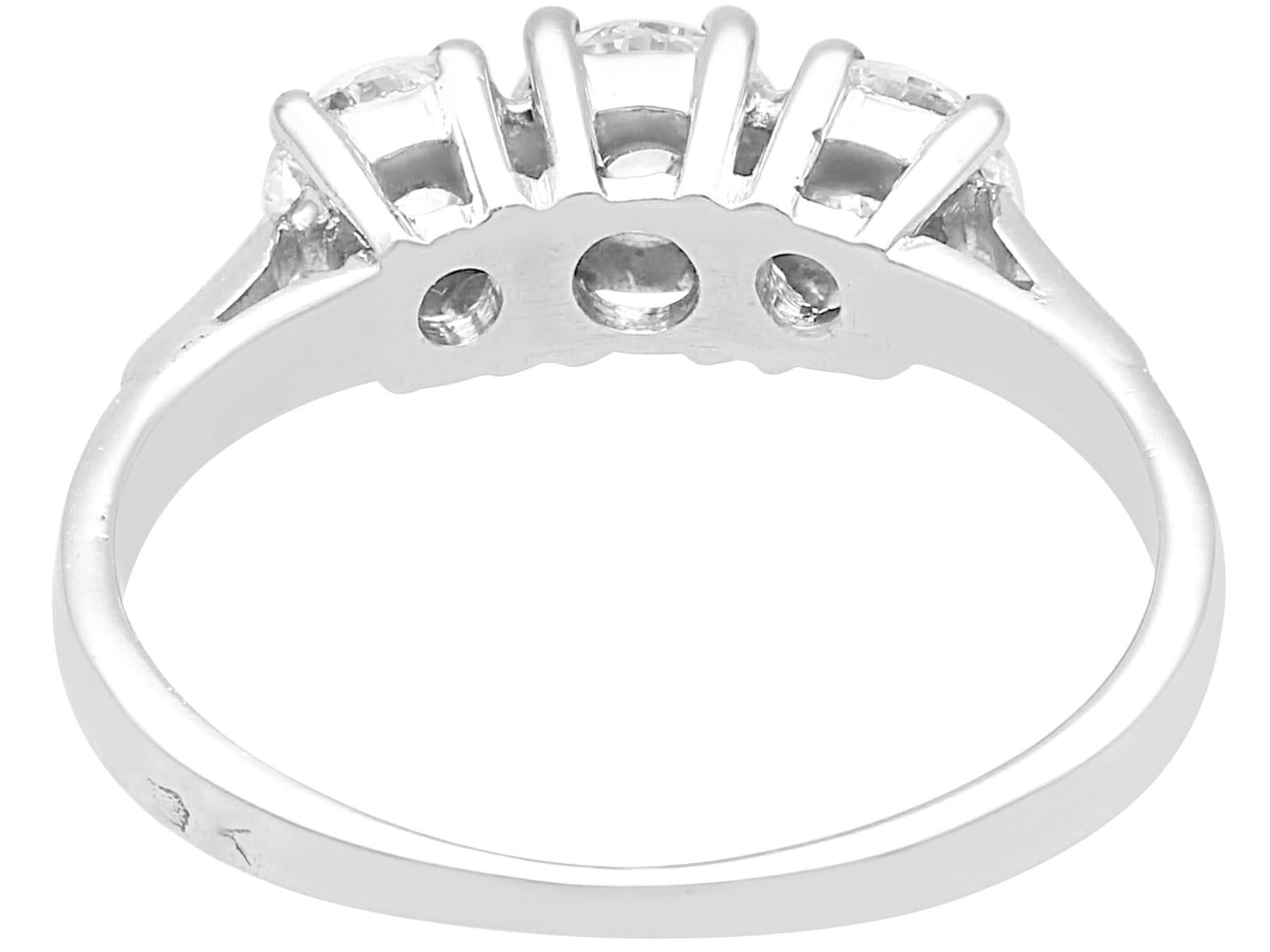 Round Cut Vintage 1960s French 1.23ct Diamond and 18k White Gold Trilogy Ring For Sale