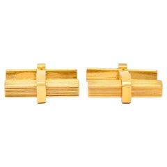 Vintage 1960s French 18 Karat Gold Men's Articulated Bar Cufflinks
