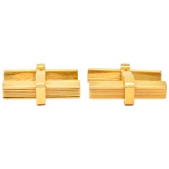 Vintage 1960s French 18 Karat Gold Men's Articulated Bar Cufflinks