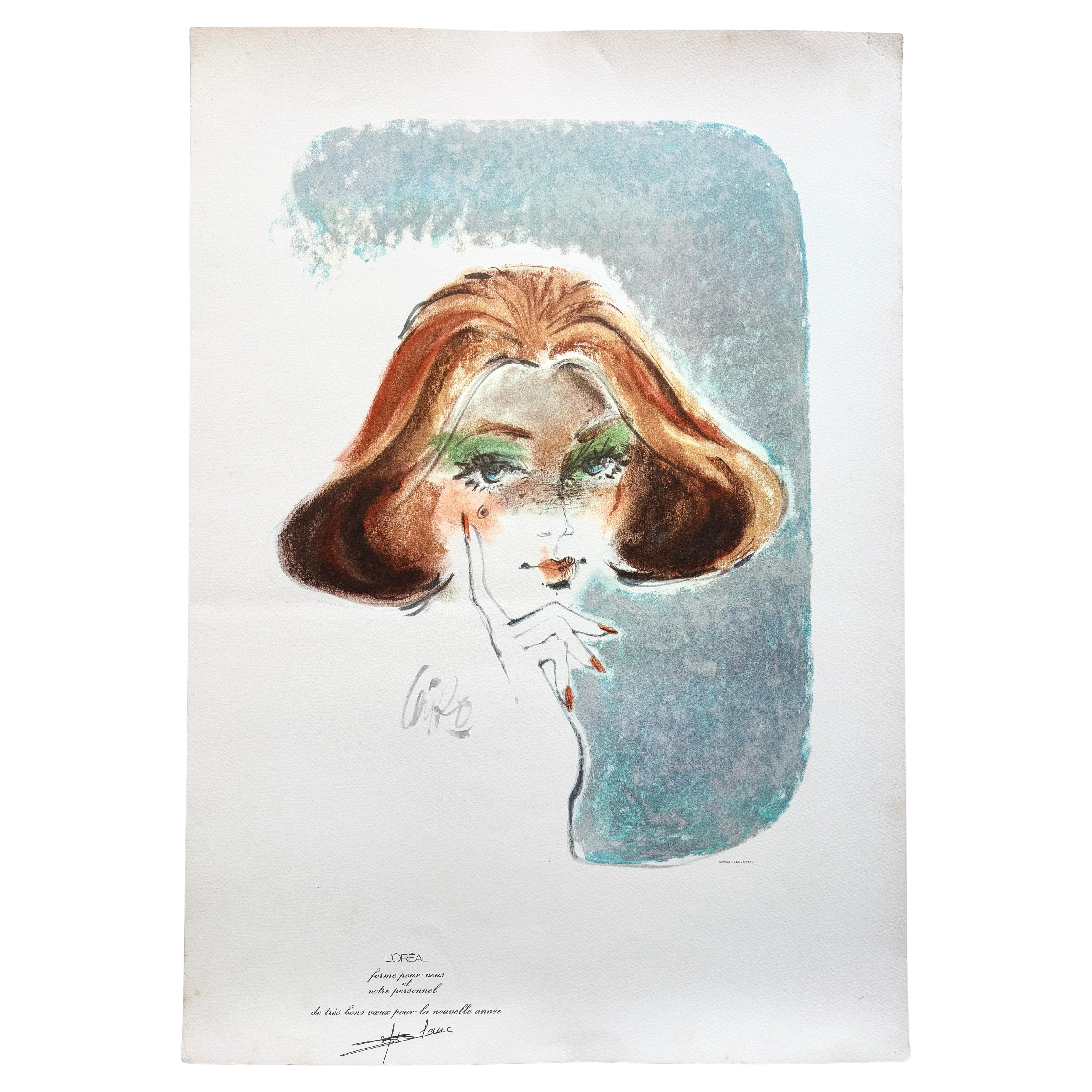 Vintage 1960s French Advertising Poster for l'Oréal by Yves Delfo
