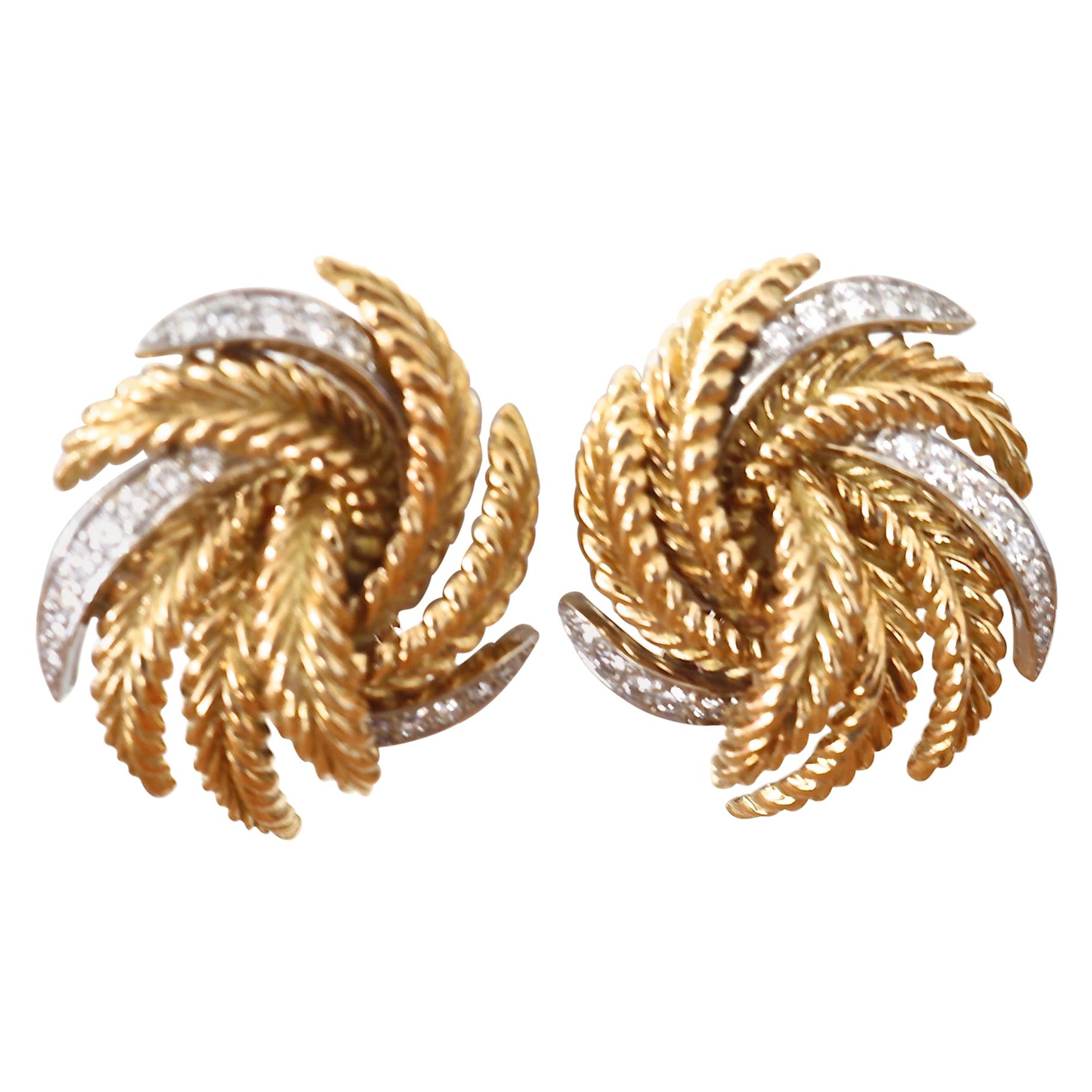 Vintage 1960s French Diamond Gold Earrings
