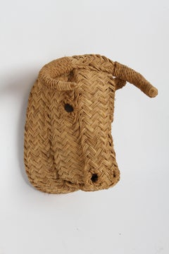 Vintage 1960s French Wicker Rattan Minotaur Bull Head Sculpture Wall Decoration