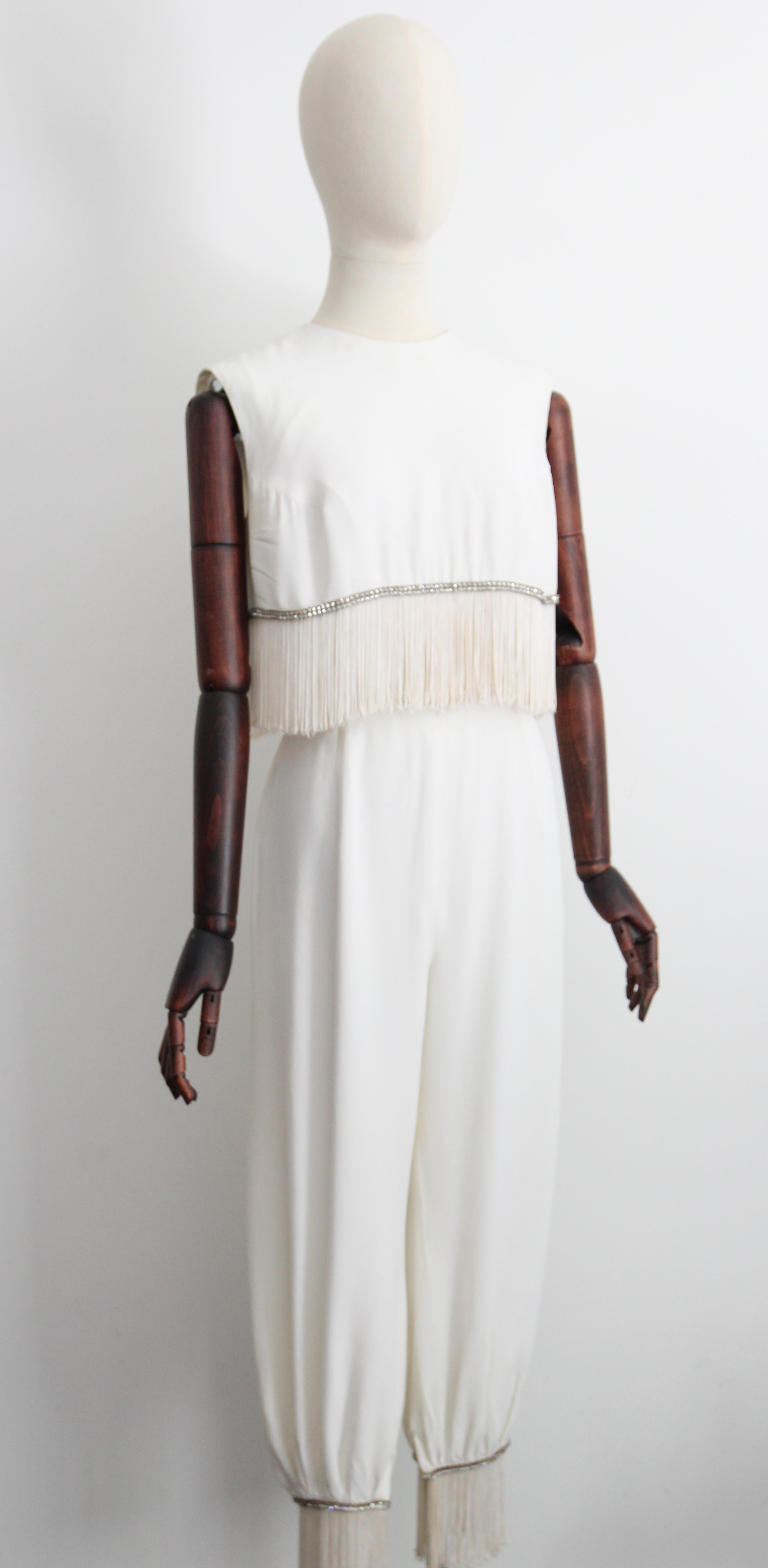 Women's Vintage 1960's Fringed Blouse and Rhinestone Blouse genie trouser set UK 12 US 8 For Sale