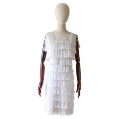 Abito vintage anni '60 con frange, color avorio, vestito sixties gogo con frange e nappe UK 8