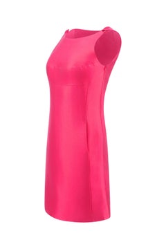 Vintage 1960s Fuchsia Shift Mini Dress, Covered Buttons