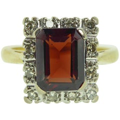 Vintage 1960s Garnet Diamond Cluster Ring, Yellow Gold, Hallmarked, London, 1965