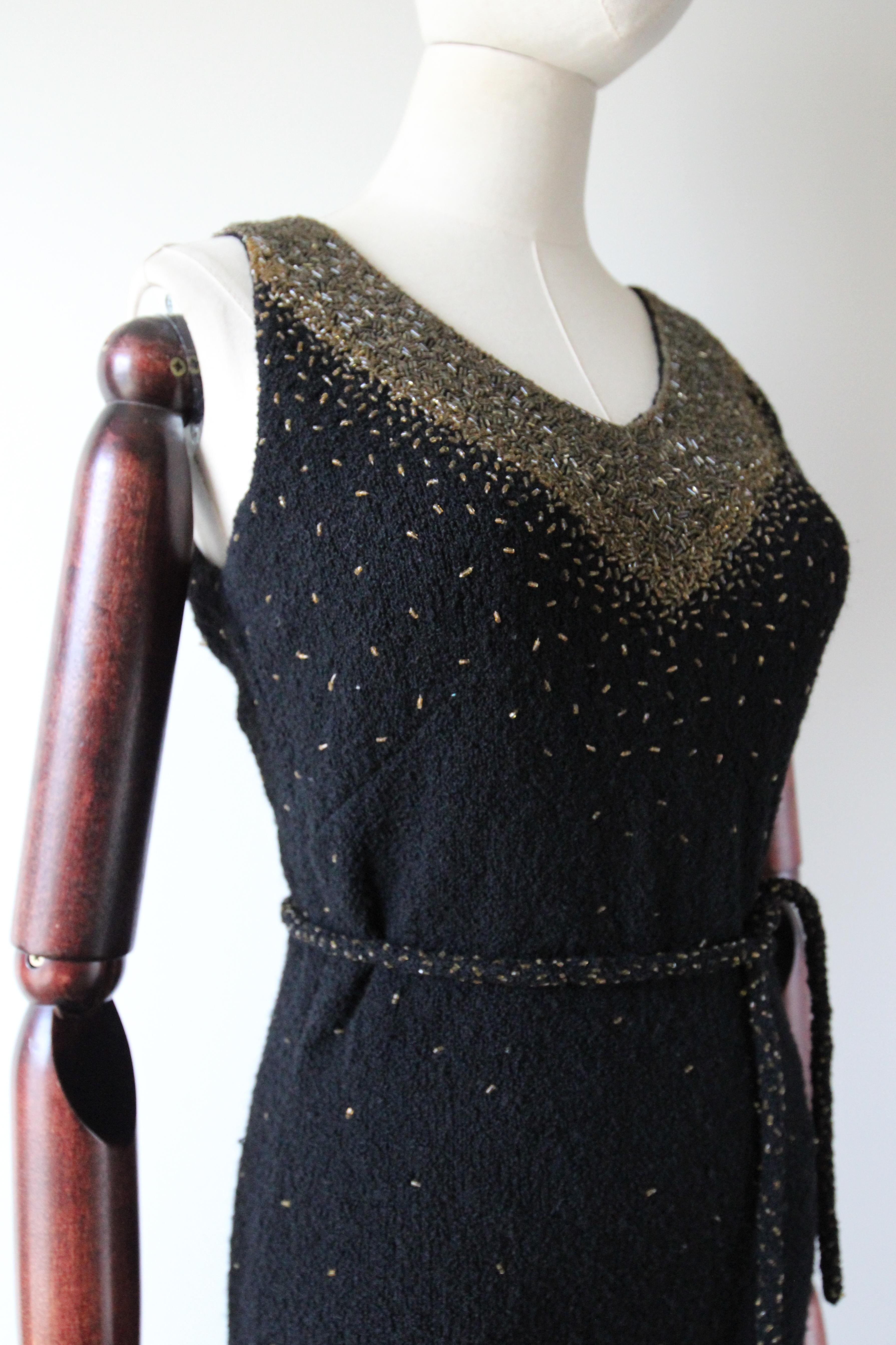 Vintage 1960's Gene Shelly Black and Gold Beaded Evening Dress UK 10-12 US 6-8 For Sale 1