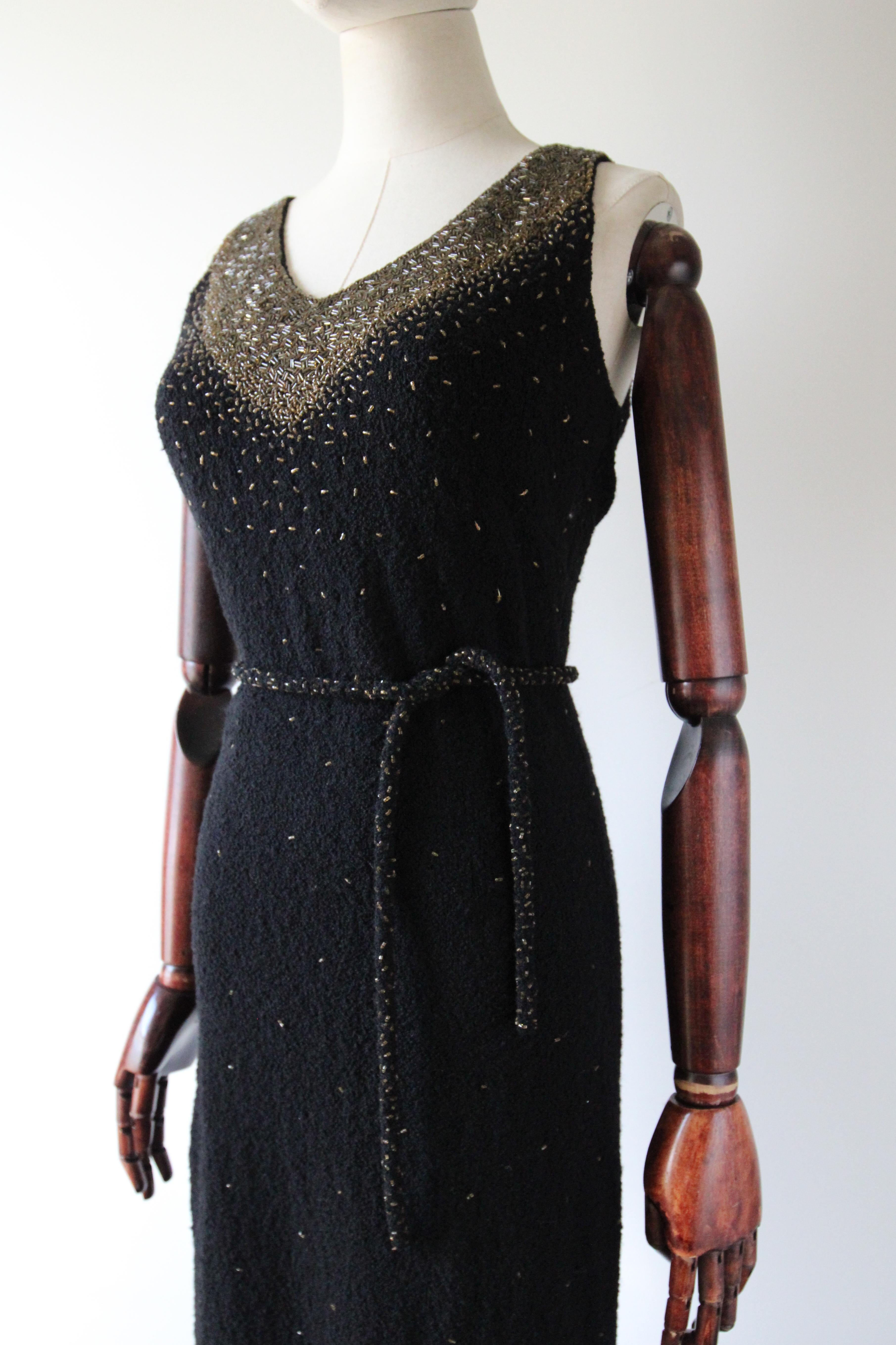 Vintage 1960's Gene Shelly Black and Gold Beaded Evening Dress UK 10-12 US 6-8 For Sale 3