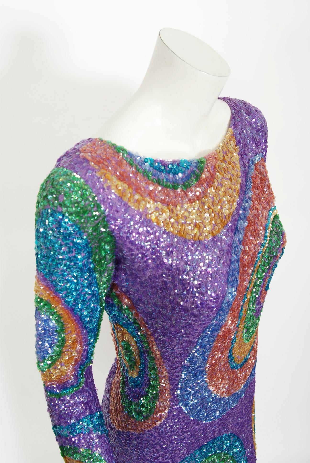 Vintage 1960's Gene Shelly Colorful Atomic Swirl Sequin Wool Knit ...