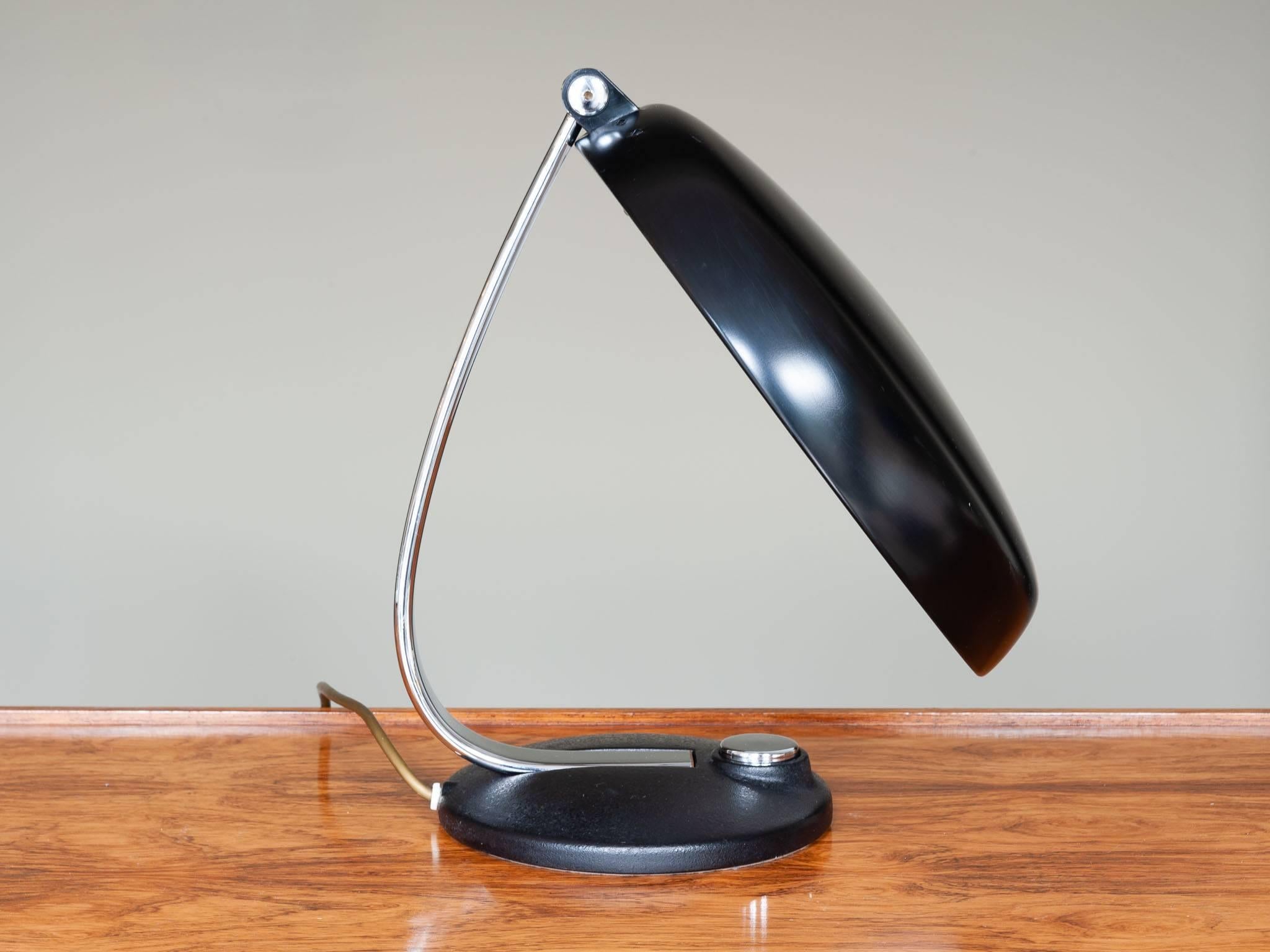 Vintage 1960s German Black and Chrome Desk Lamp In Good Condition In London, GB