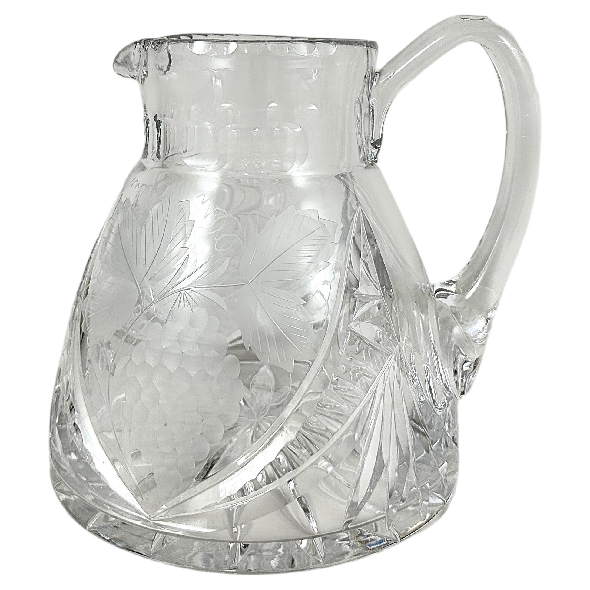Vintage 1960s German Hand-Cut Crystal Decanter with Handle, Large 2L Heavy Crys