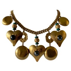 Retro 1960s Gilt Heart Charm Necklace