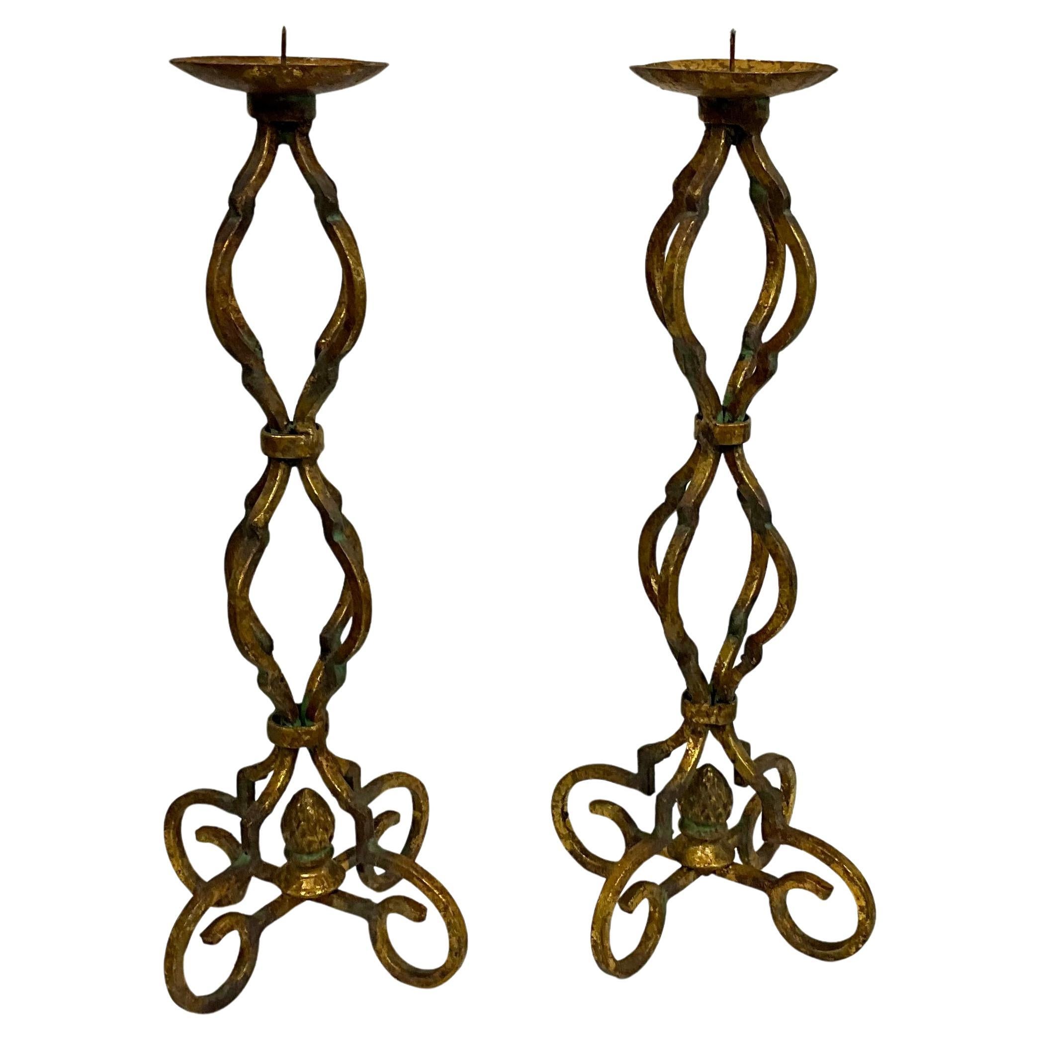 Vintage 1960s Gilt Metal Candleholders