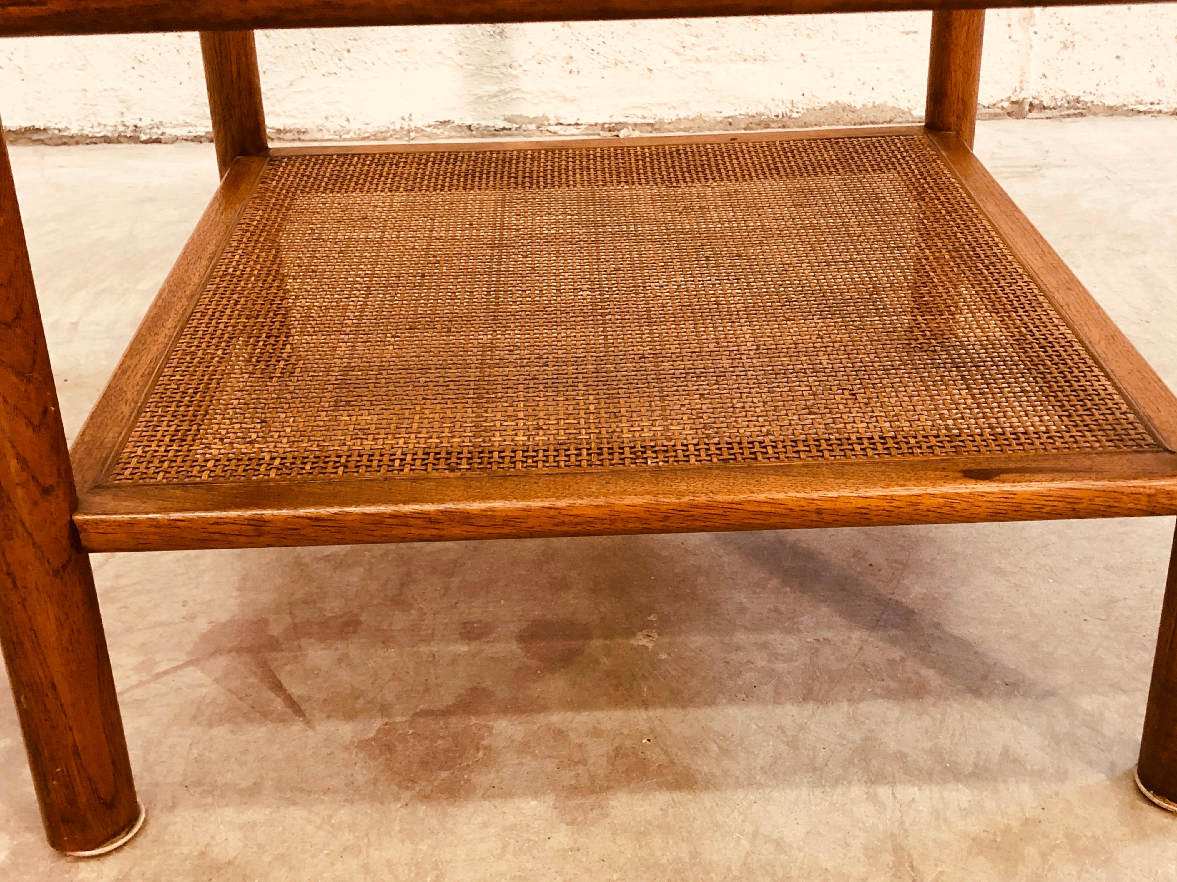 Mid-Century Modern Vintage 1960s Glass Top and Caned Small Side Table For Sale