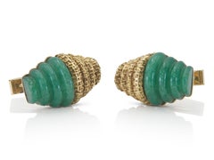Vintage 1960s Gold and Carved Jade Cufflinks