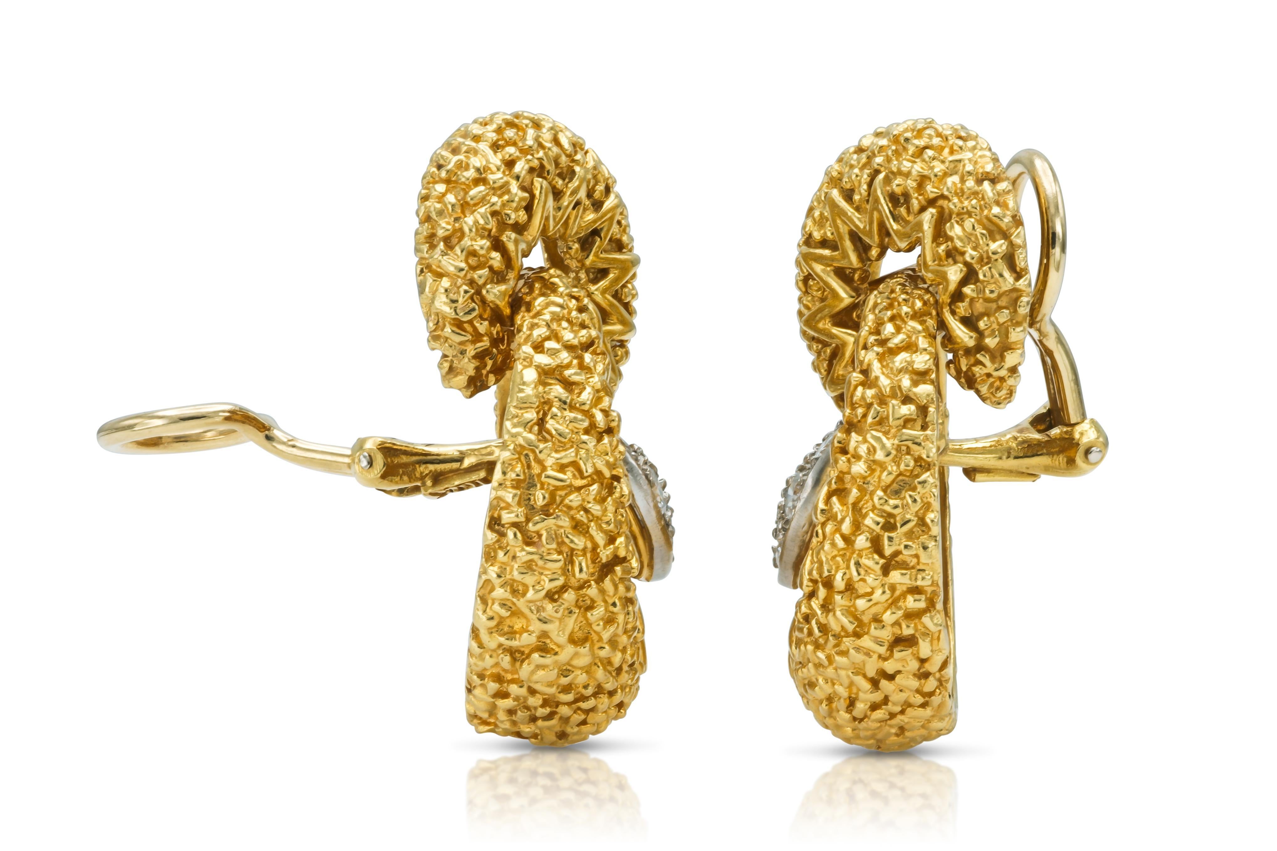 Round Cut Vintage 1960s Gold and Diamond Earrings For Sale
